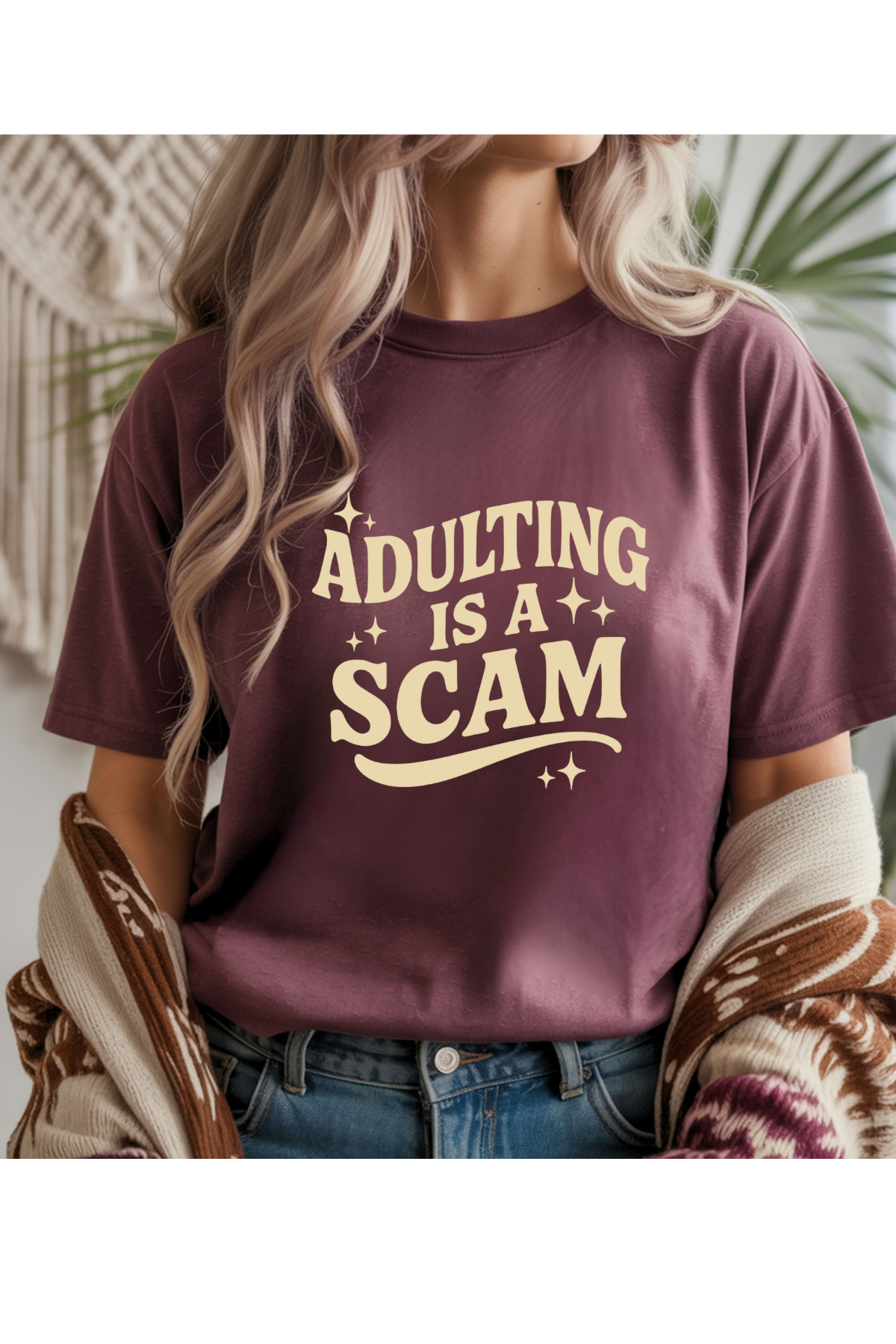 Wholesale Soft Meadow - Adulting is a Scam #2 - Heather Maroon Gildan Tee