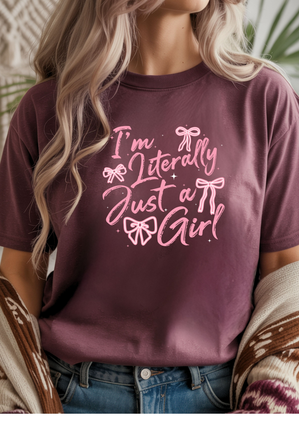 Wholesale Flower Power - Literally Just A Girl #10 - Heather Maroon Gildan Tee