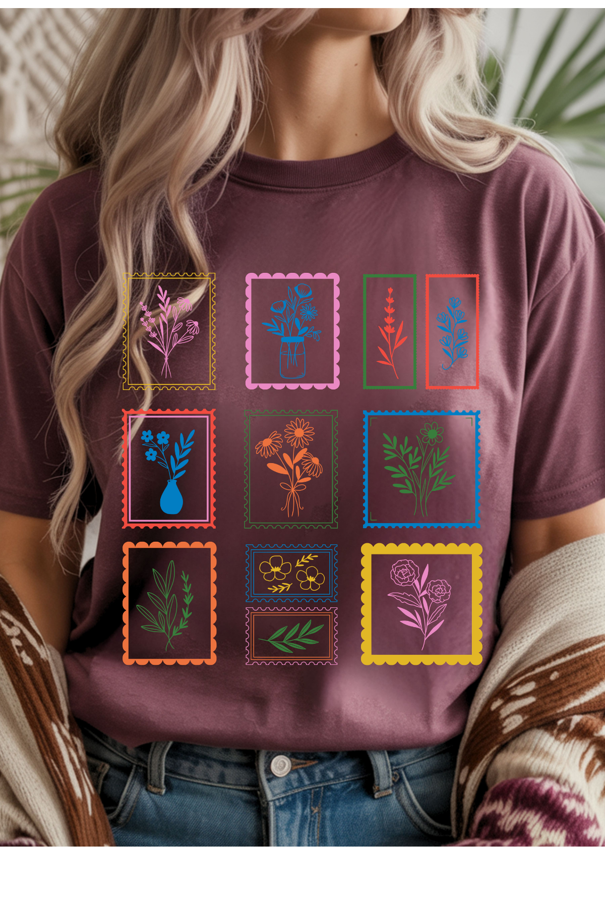 Wholesale Indigo - Floral Stamps #5 - Heather Maroon Gildan Tee