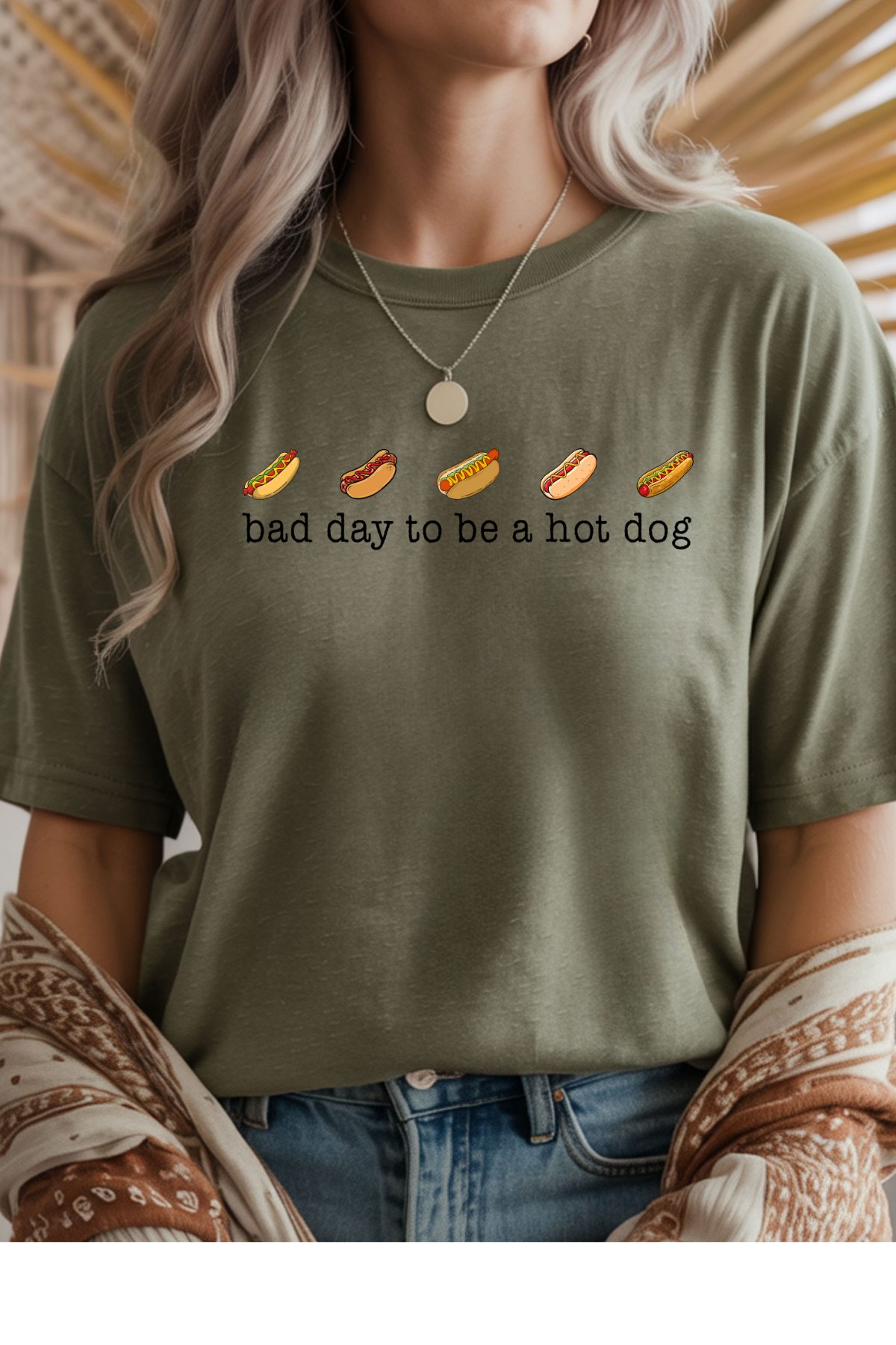 Wholesale Memorial Day - Bad Day To be A Hotdog #3 - Heather Military Green Gildan Tee