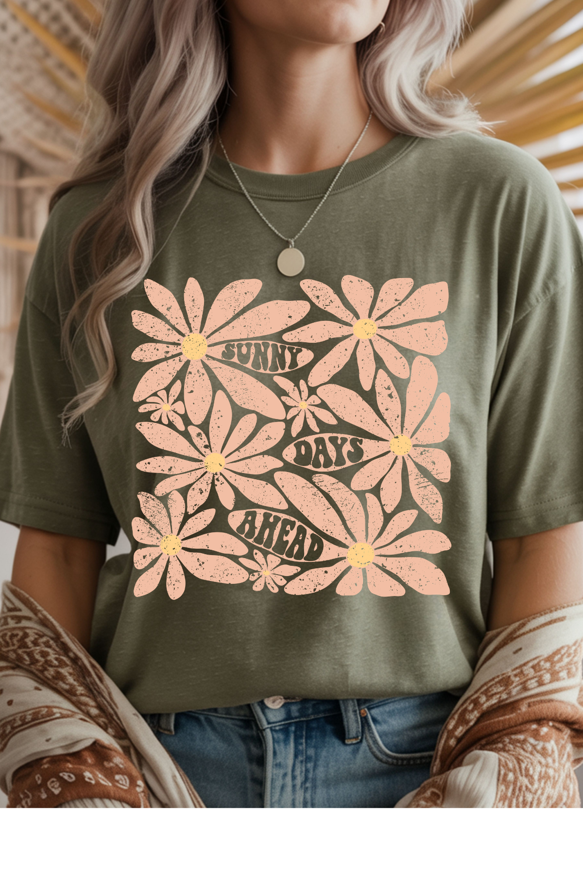 Wholesale Blush Theory - Sunny Days Ahead #7 - Heather Military Green Gildan Tee