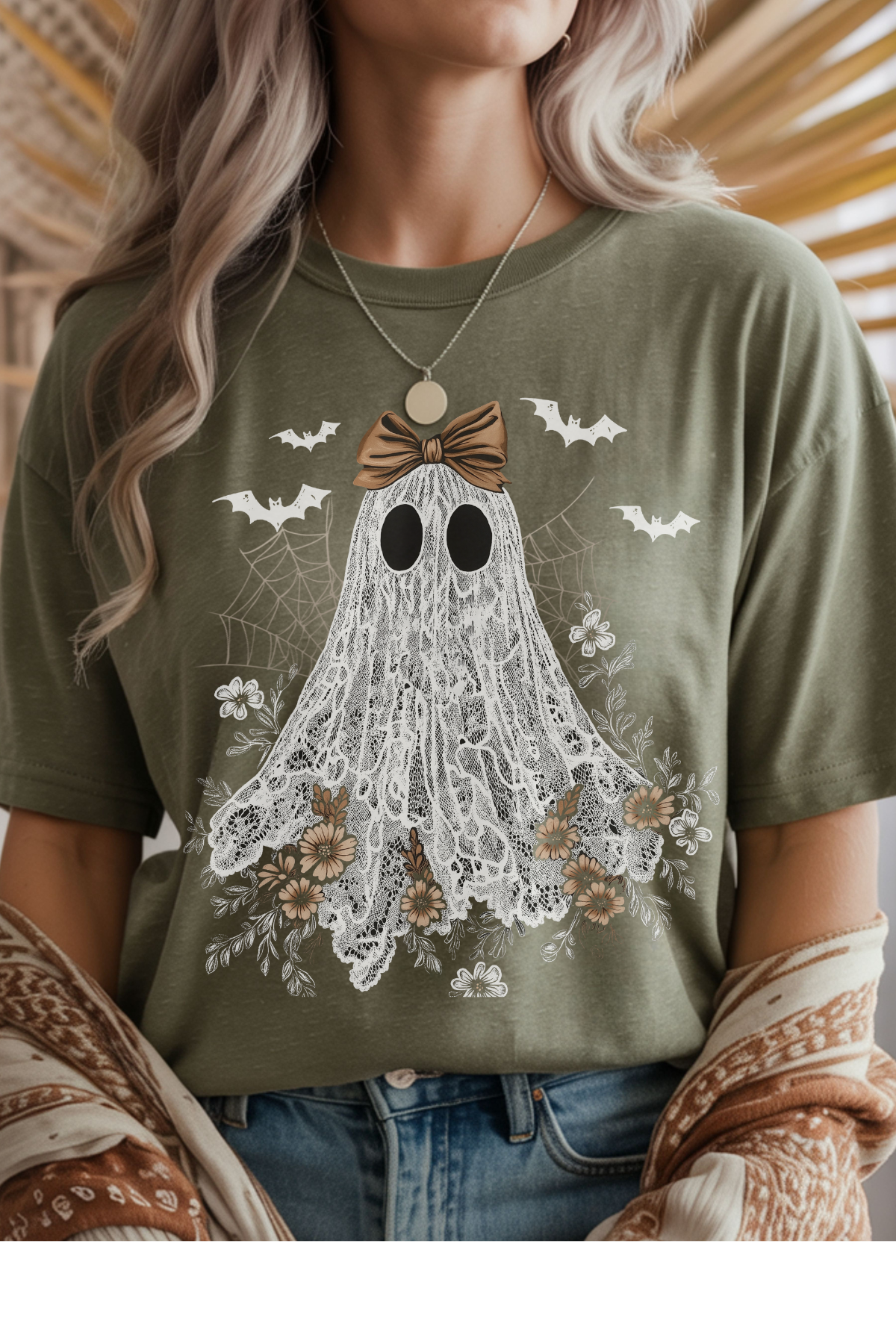 Wholesale Mulberry Nights - Vintage Ghosts #7 - Heather Military Green Gildan Tee