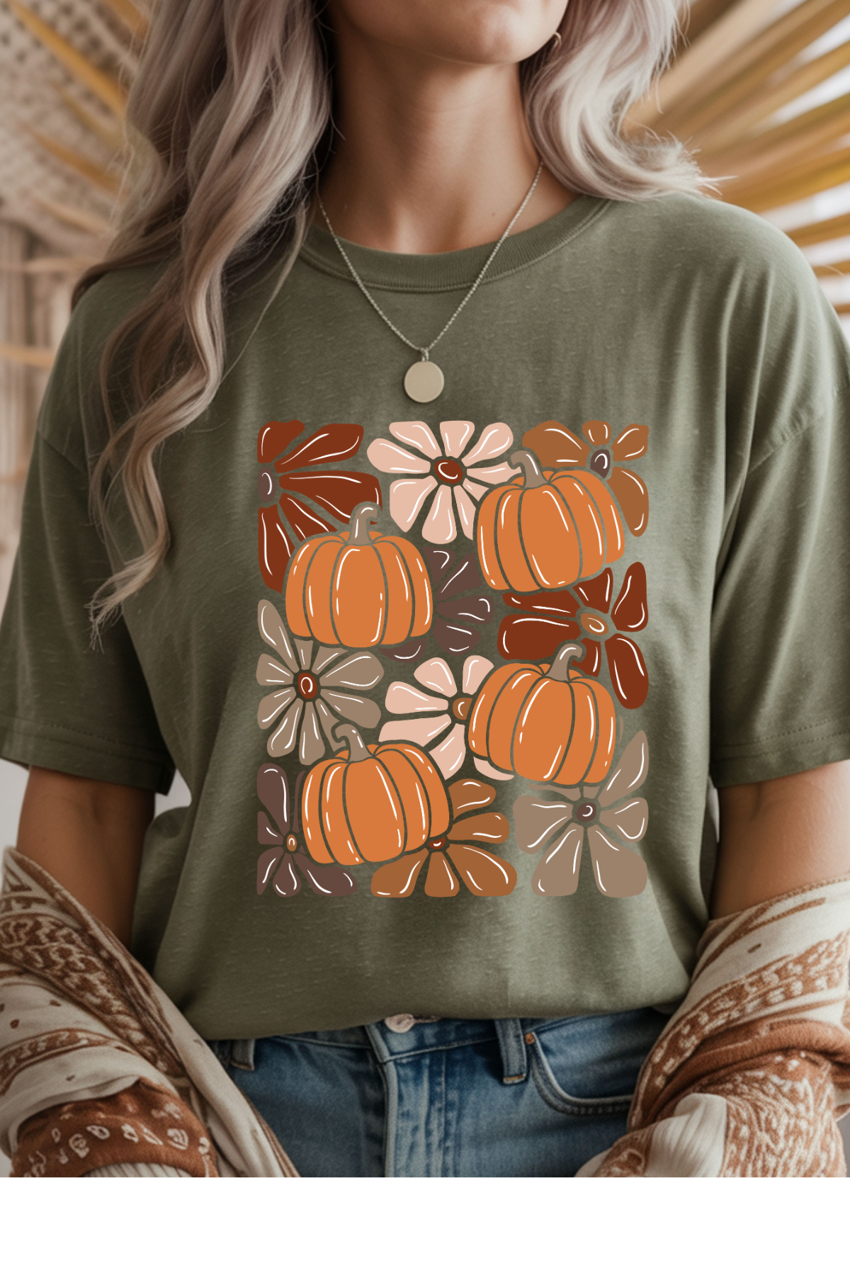 Wholesale Golden Hour - Fall Florals #3 - Heather Military Gildan Tee