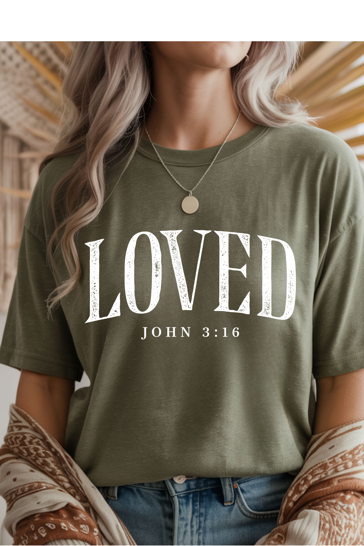 Wholesale Indigo - Loved #7 - Heather Military Green Gildan Tee