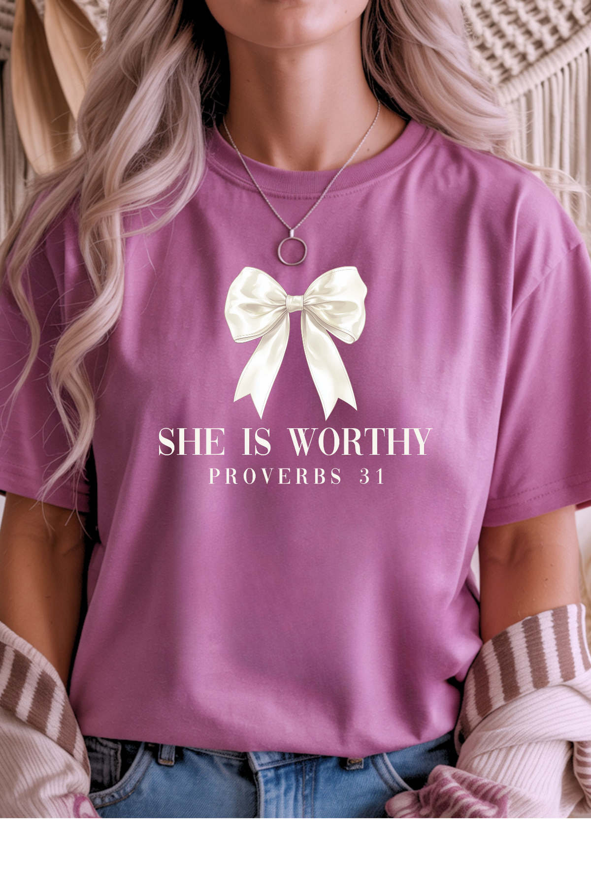 Wholesale Hey Jude - She is Worthy - #8 - Heather Radiant Orchid Gildan Tee