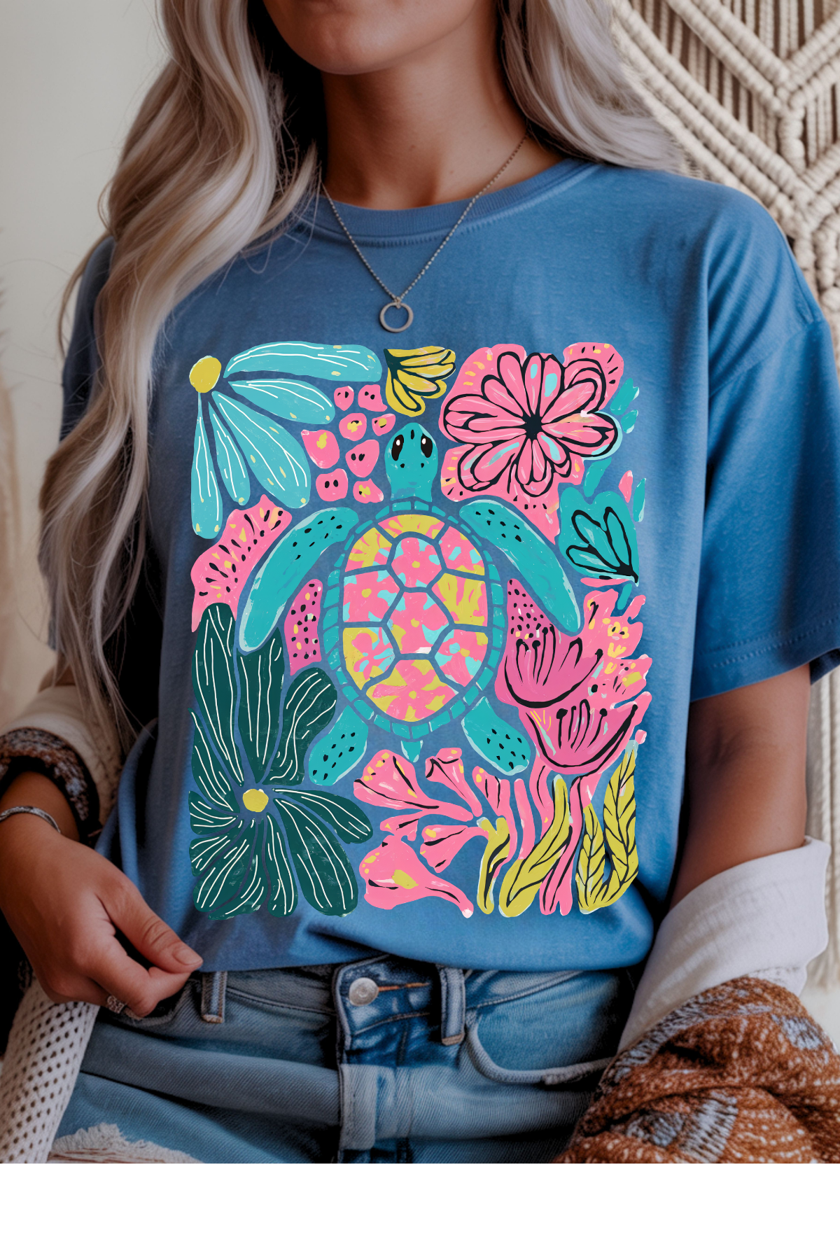 Wholesale Black & Teal - Sea Turtle #4 - Heather Sapphire Gildan Tee