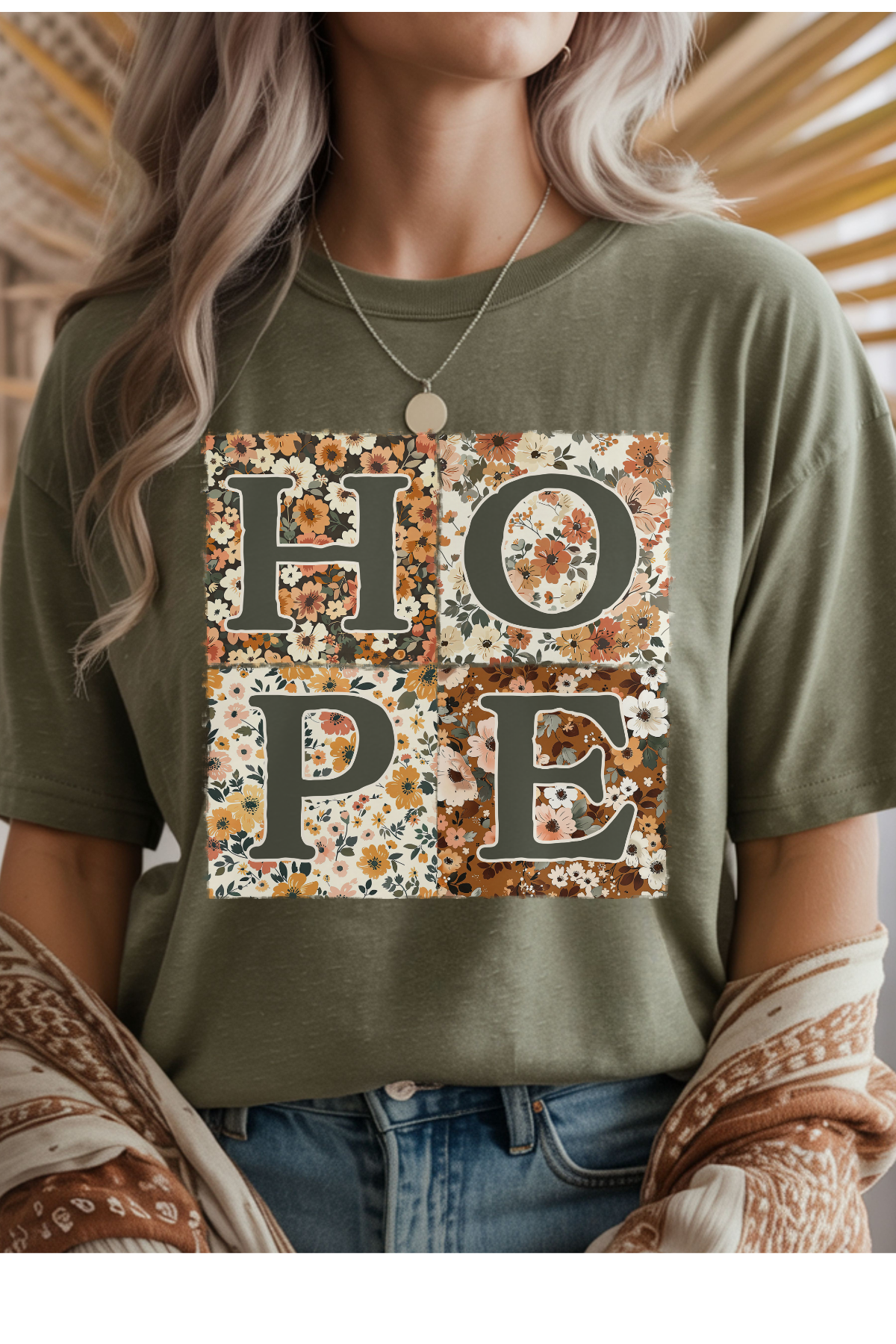 Wholesale Fall Whispers - Hope #4 - Heather Military Green Gildan Tee