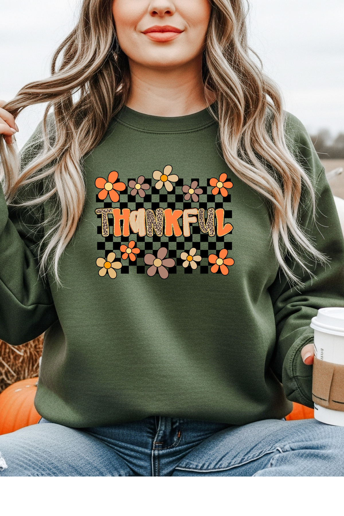 Wholesale Blue Waves - Love Checkered Thankful #6 - Dark Chocolate Gildan Sweatshirt