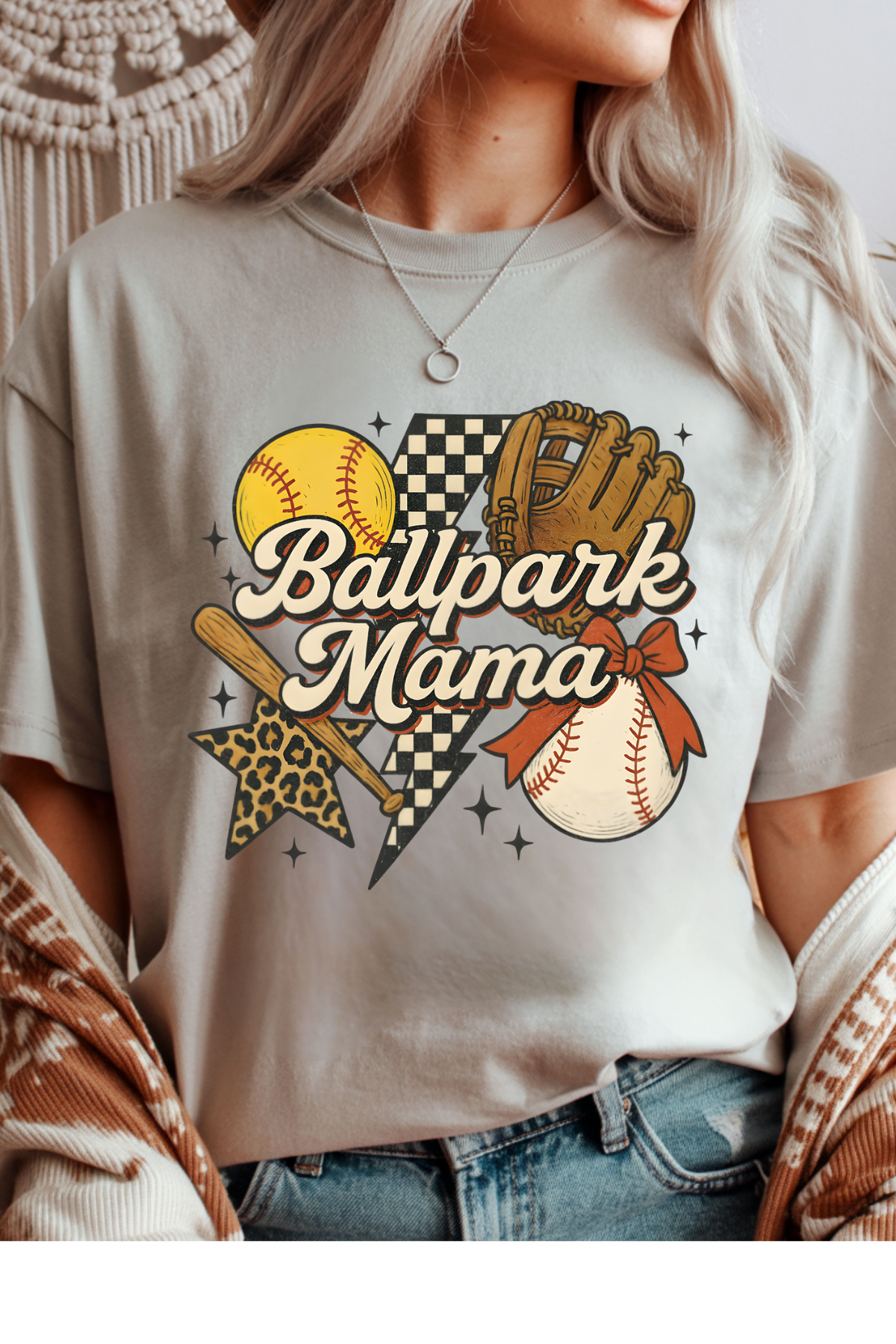 Wholesale Pink - Ballpark Mama #10 - Ice Grey Gildan Tee