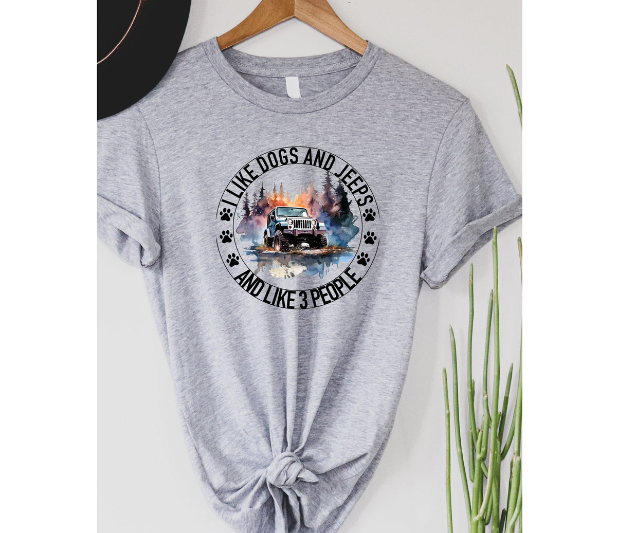 Wholesale I Love Dogs and Jeeps Graphic Tee - Heather Grey