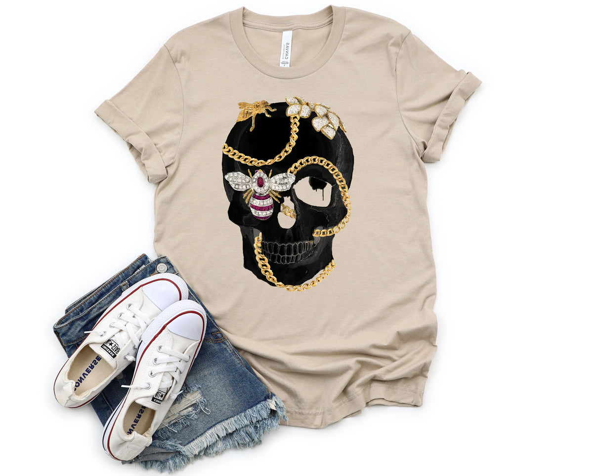 Wholesale Jeweled Skull Graphic Tee - Sand Tee