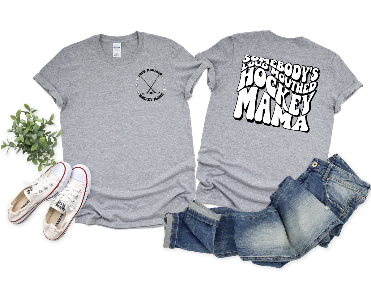 Wholesale Loud Mouthed Hockey Mama Graphic Tee - Grey Tee