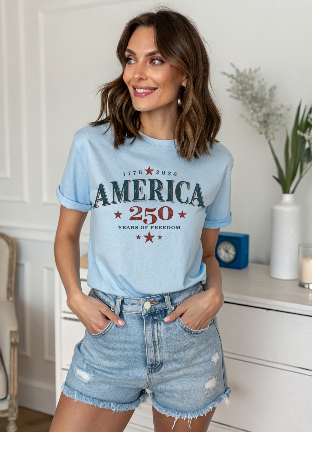 Wholesale 4th of July - America 1776 #3 - Light Blue Gildan Tee