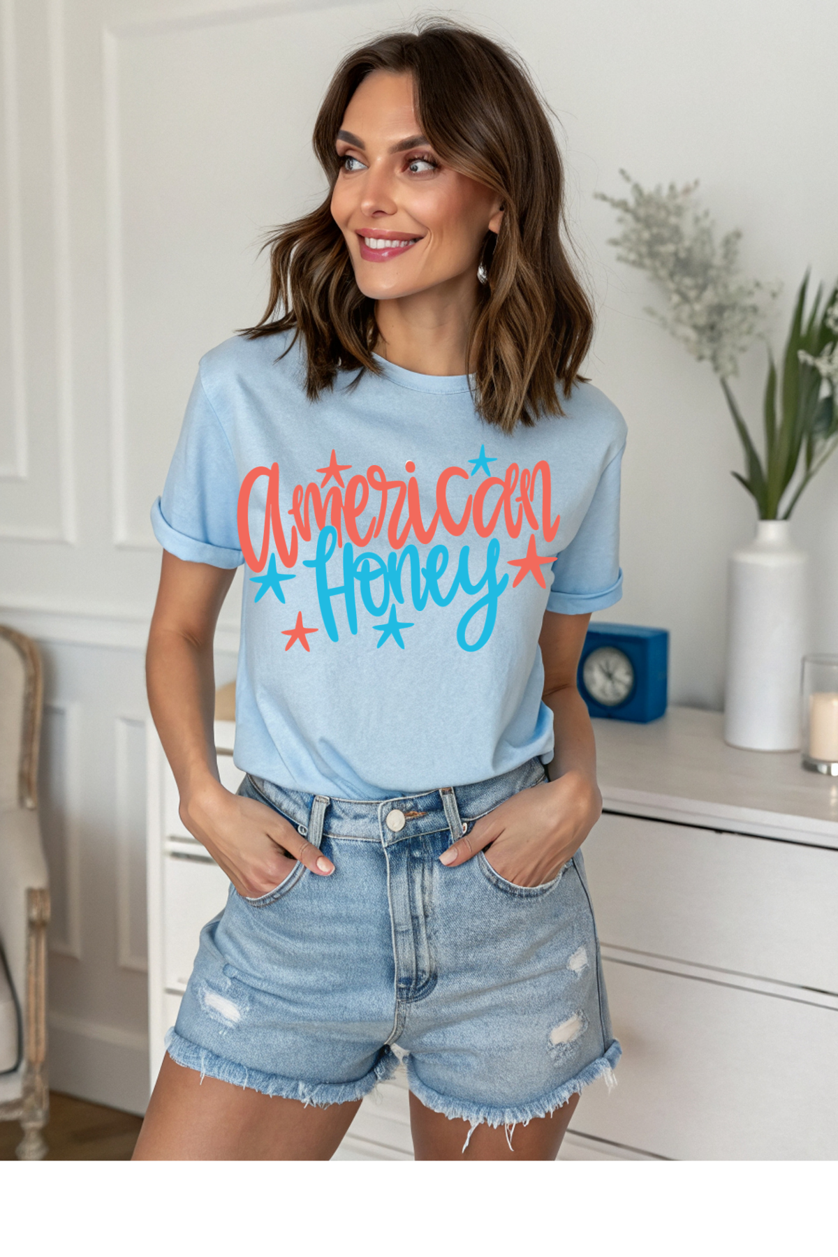 Wholesale 4th of July - American Honey #4 - Light Blue Gildan Tee