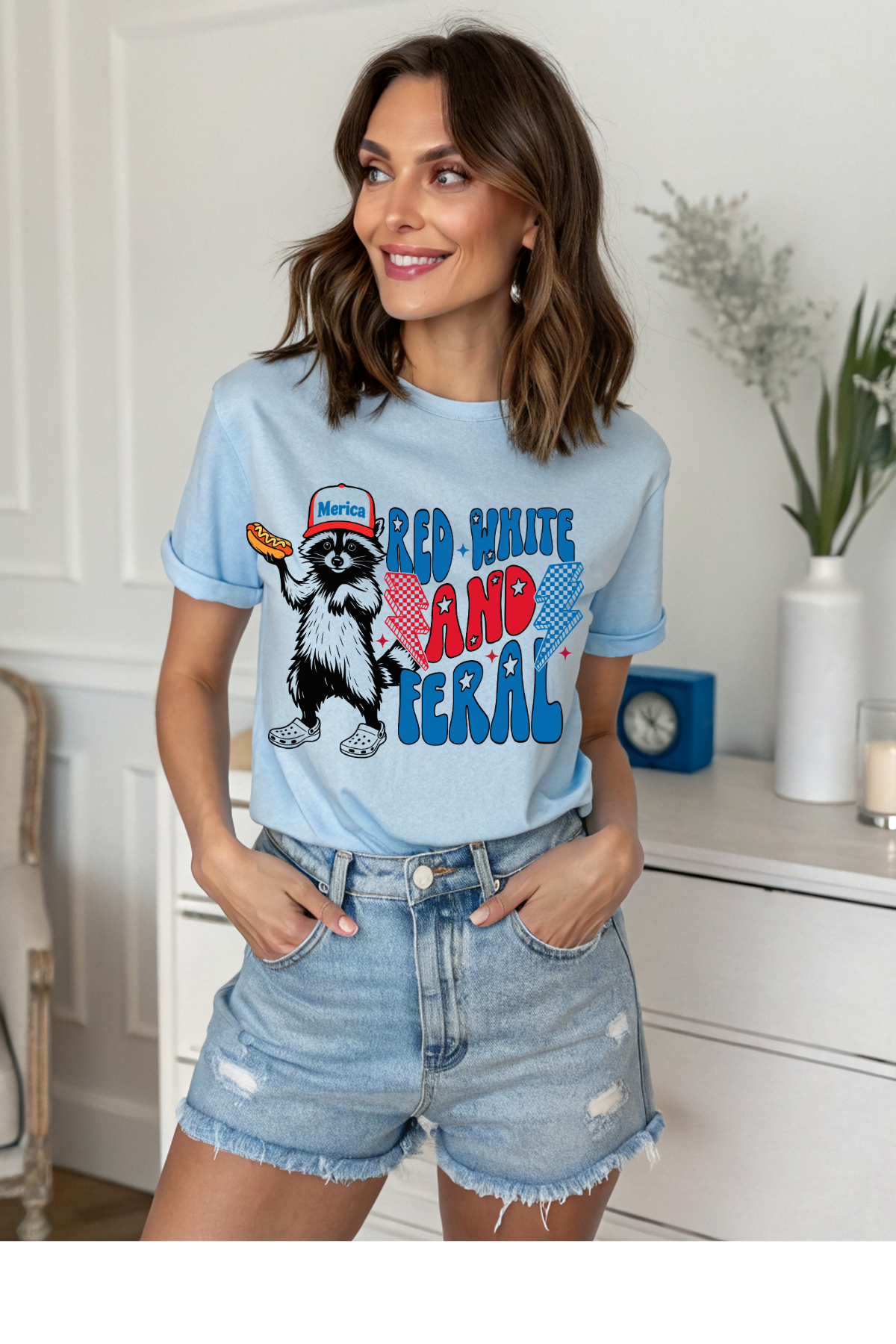Wholesale 4th of July - Red, White & Feral #5 - Light Blue Gildan Tee
