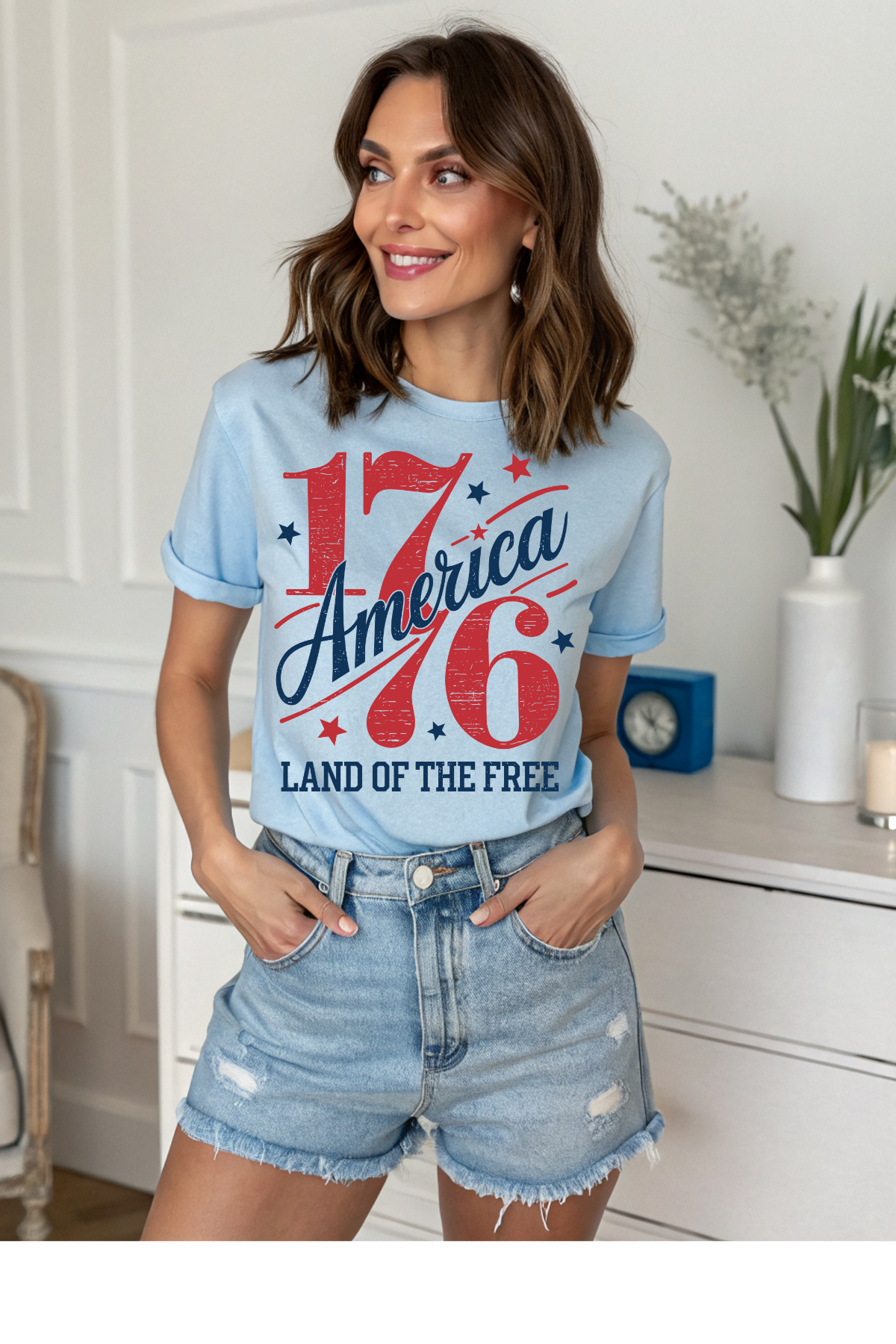 Wholesale 4th of July - 1776 #9 - Light Blue Gildan Tee