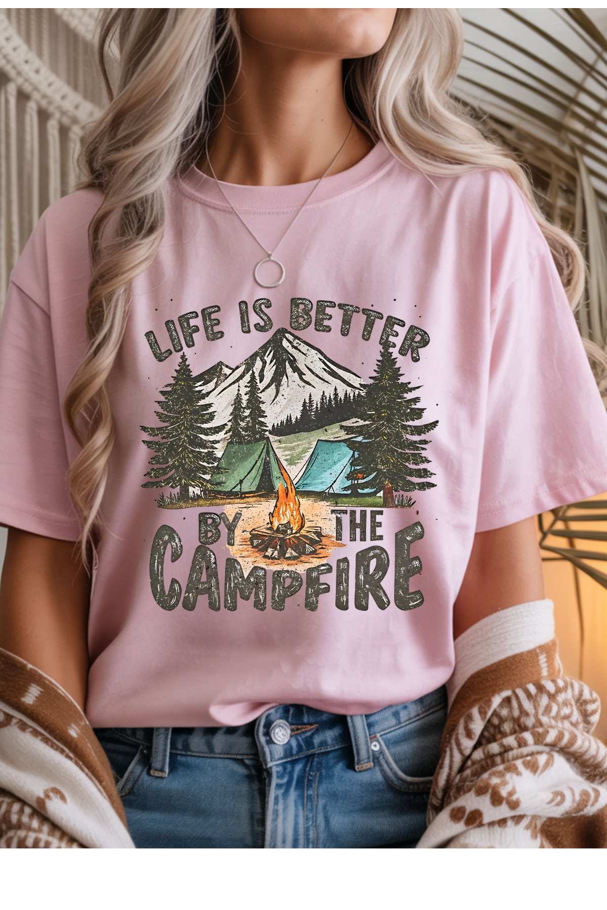 Wholesale Indigo - By The Campfire #2 - Light Pink Gildan Tee
