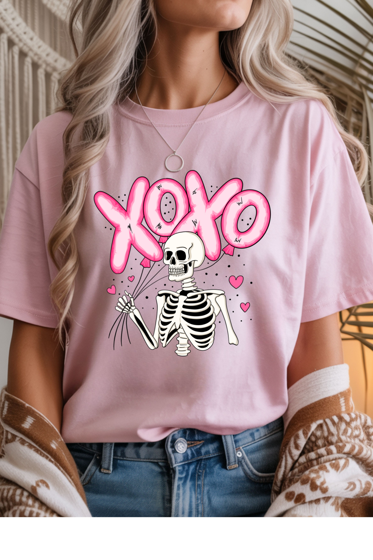 Wholesale Valentine's Day - XOXO Skeleton #6 - Light Pink Gildan Tee