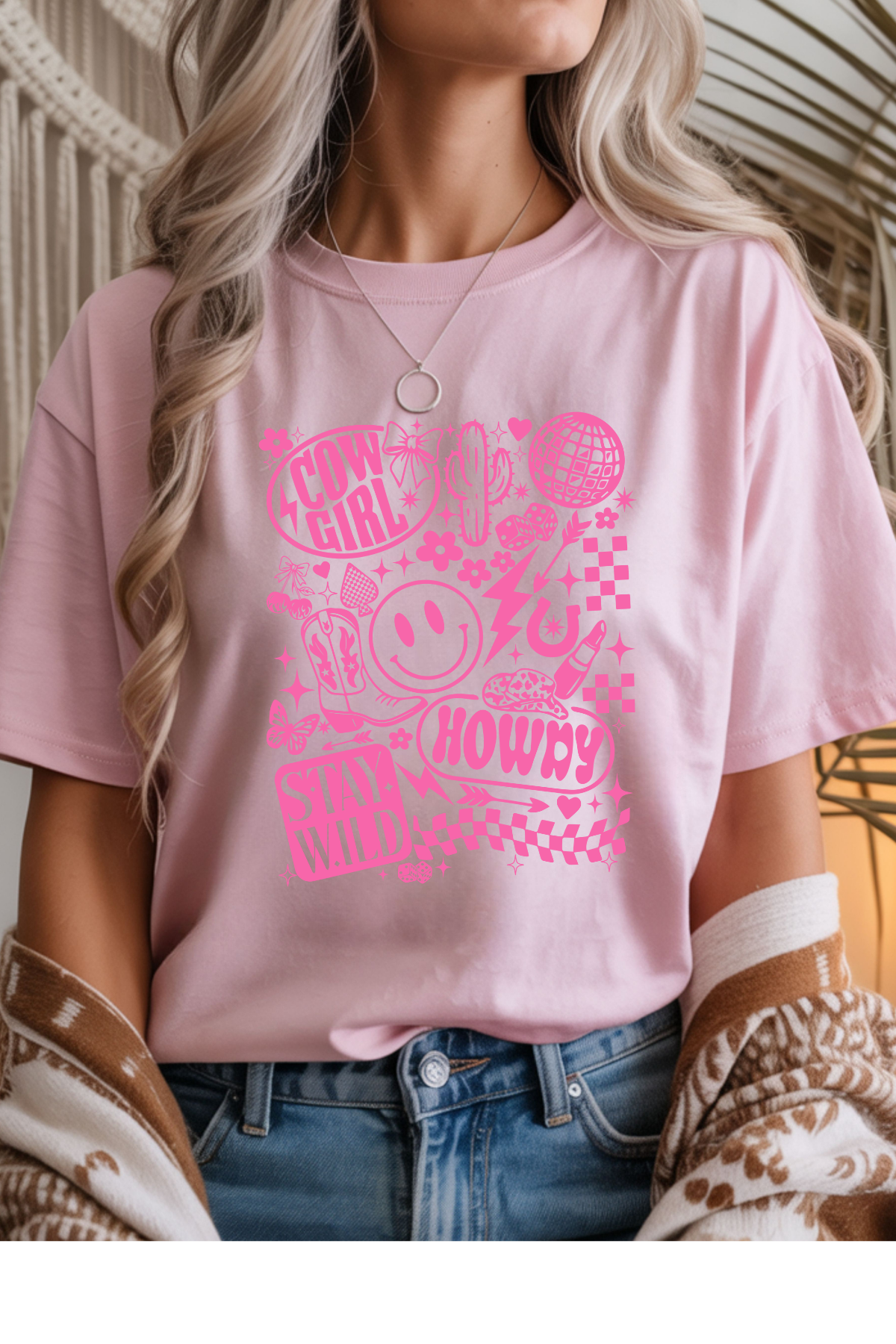 Wholesale Clouded Spring - Retro Cowgirl #9 - Light Pink Gildan Tee