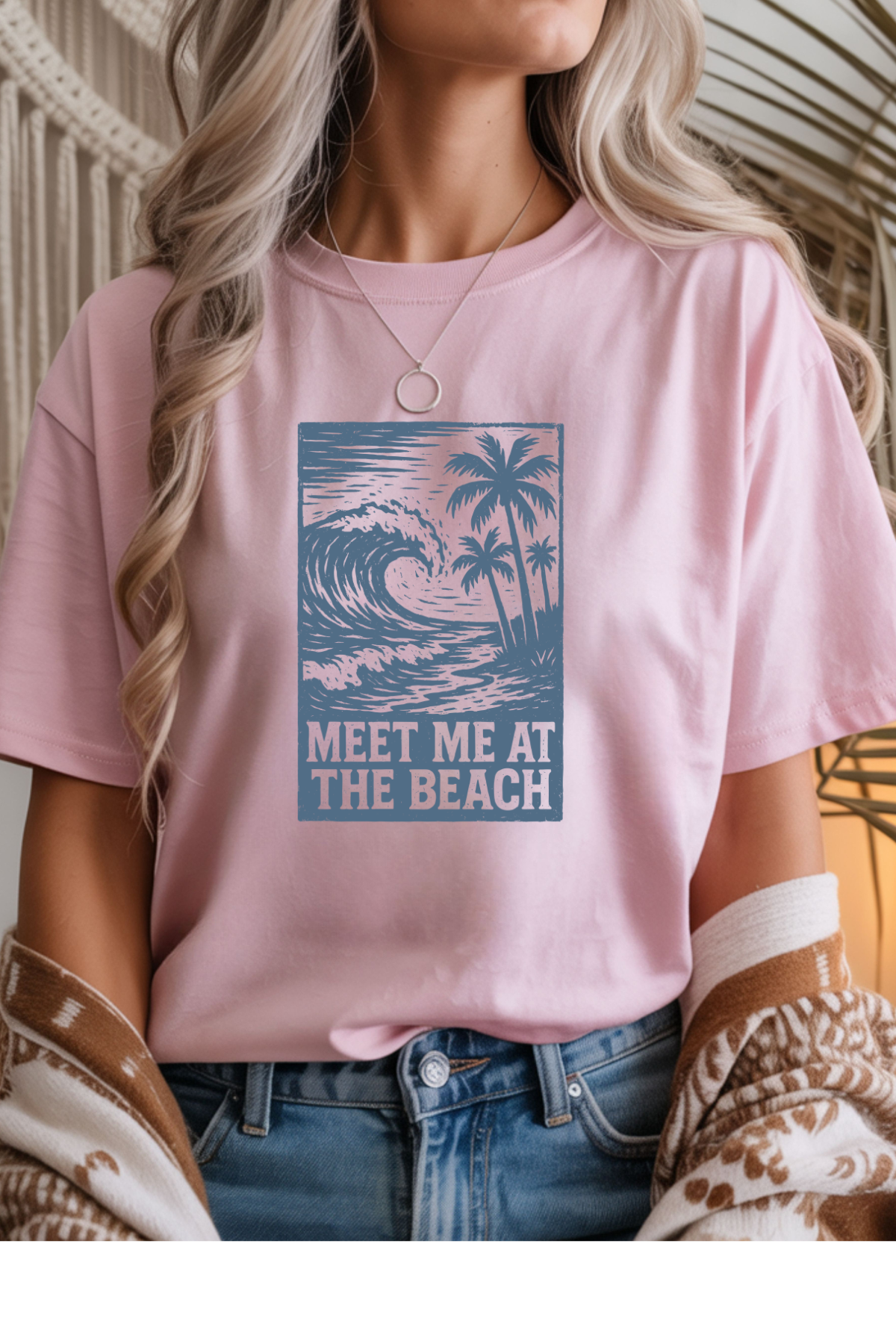Wholesale Blue Waves - Meet Me At The Beach #5 - Light Pink Gildan Tee