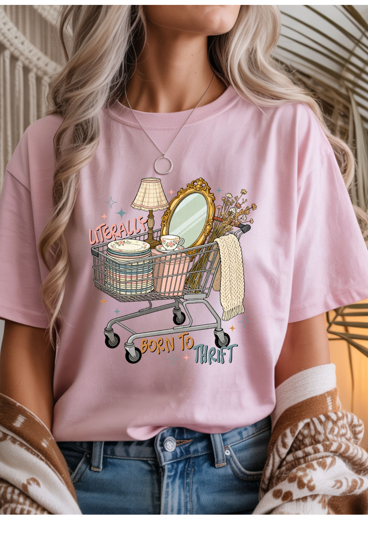 Wholesale Indigo - Born to Thrift #1 - Light Pink Gildan Tee