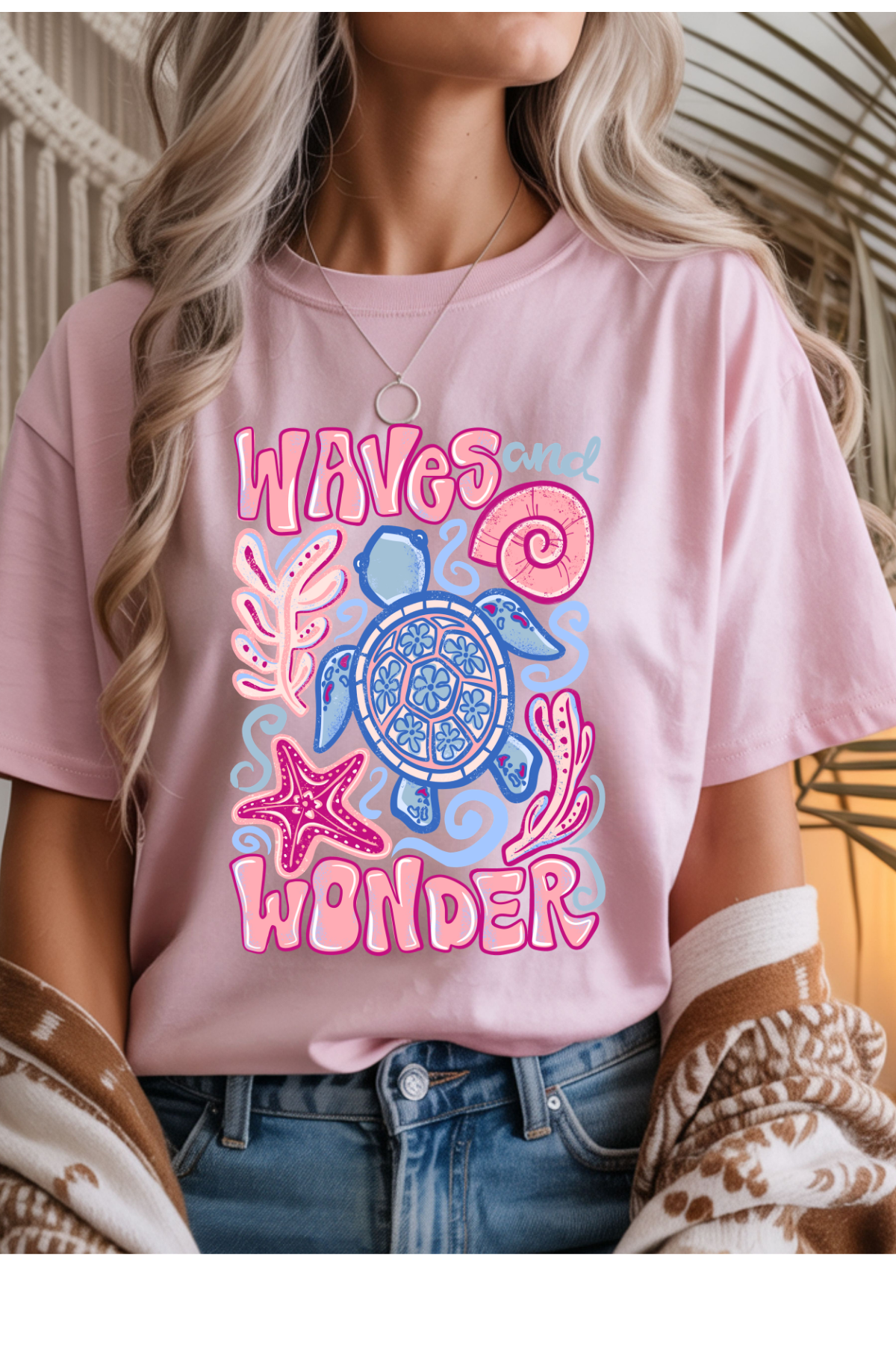 Wholesale Indigo - Waves & Wonder #10 - Light Pink Gildan Tee