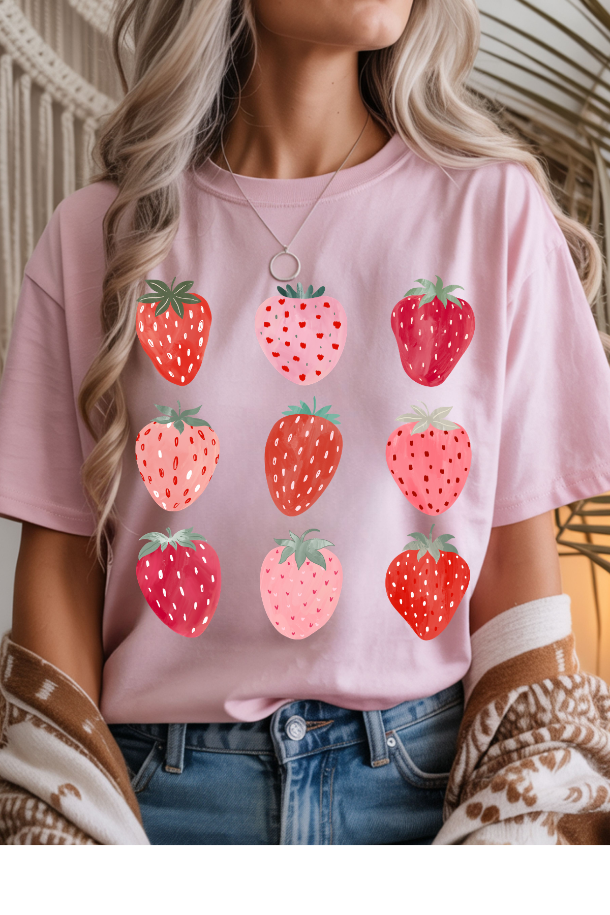 Wholesale Black & Teal - Strawberries #6 - Light Pink Gildan Tee