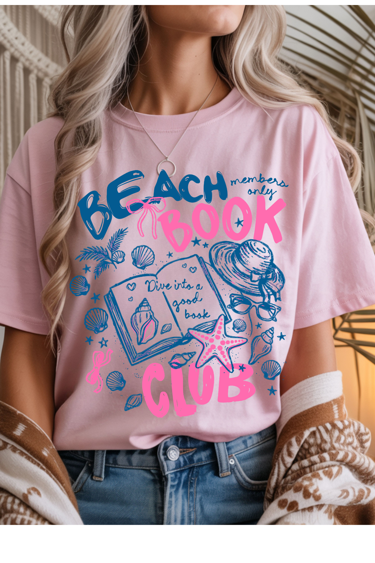 Wholesale Olive - Beach Book Club #3 - Light Pink Gildan Tee