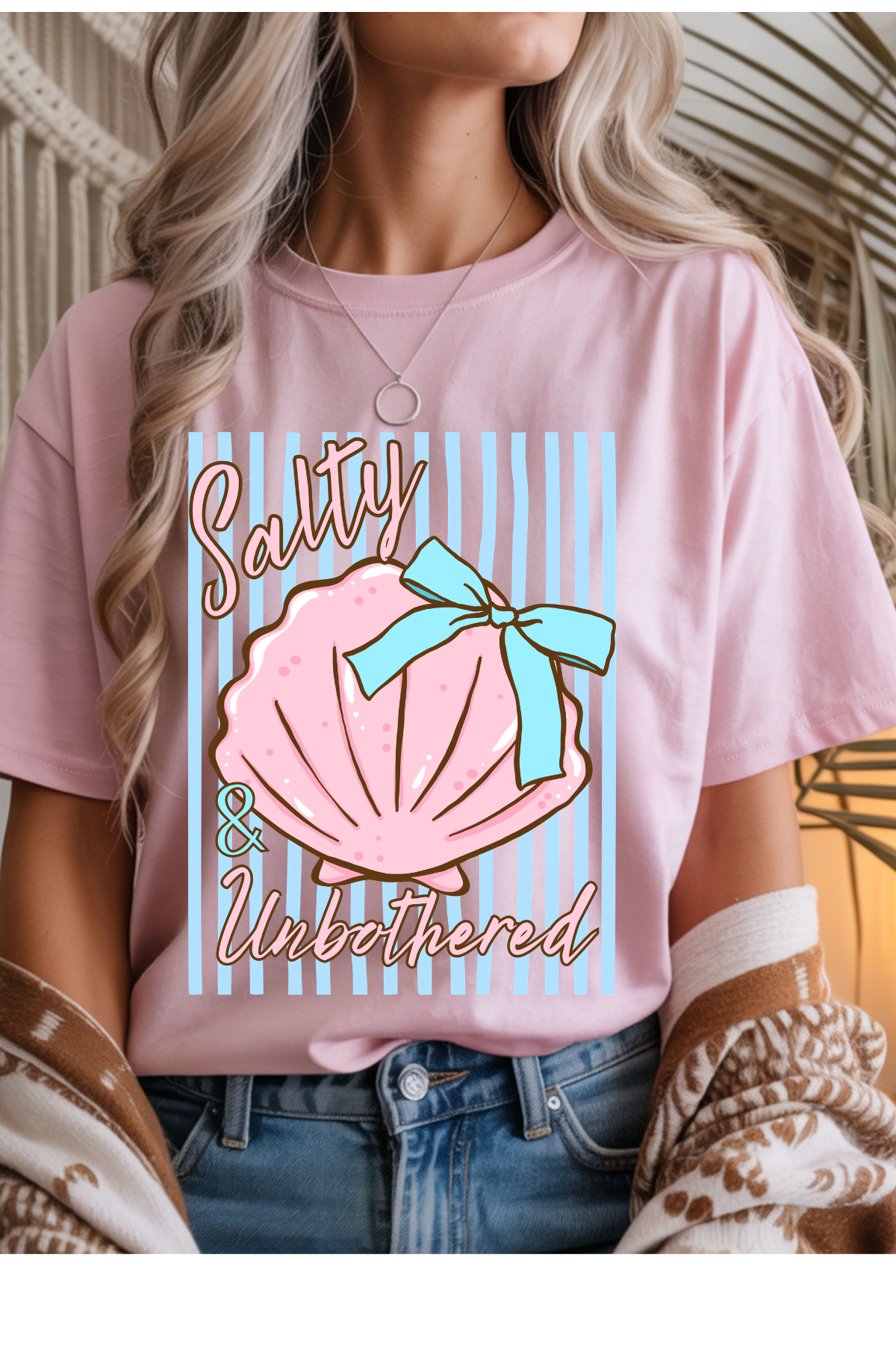 Wholesale Sun-Sational - Salty & Unbothered #7 - Light Pink Gildan Tee