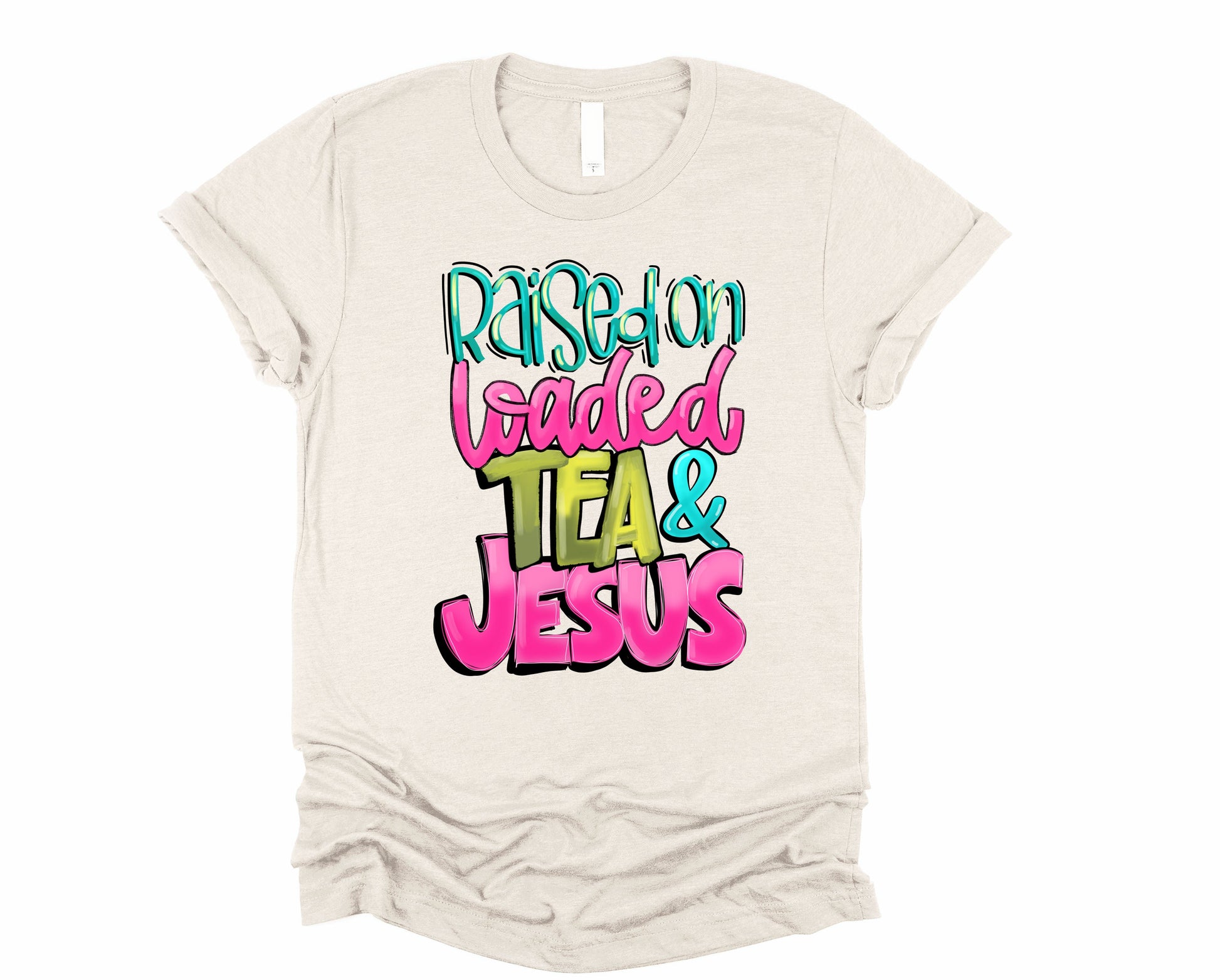 Wholesale Loaded Tea and Jesus Graphic Tee - Sand