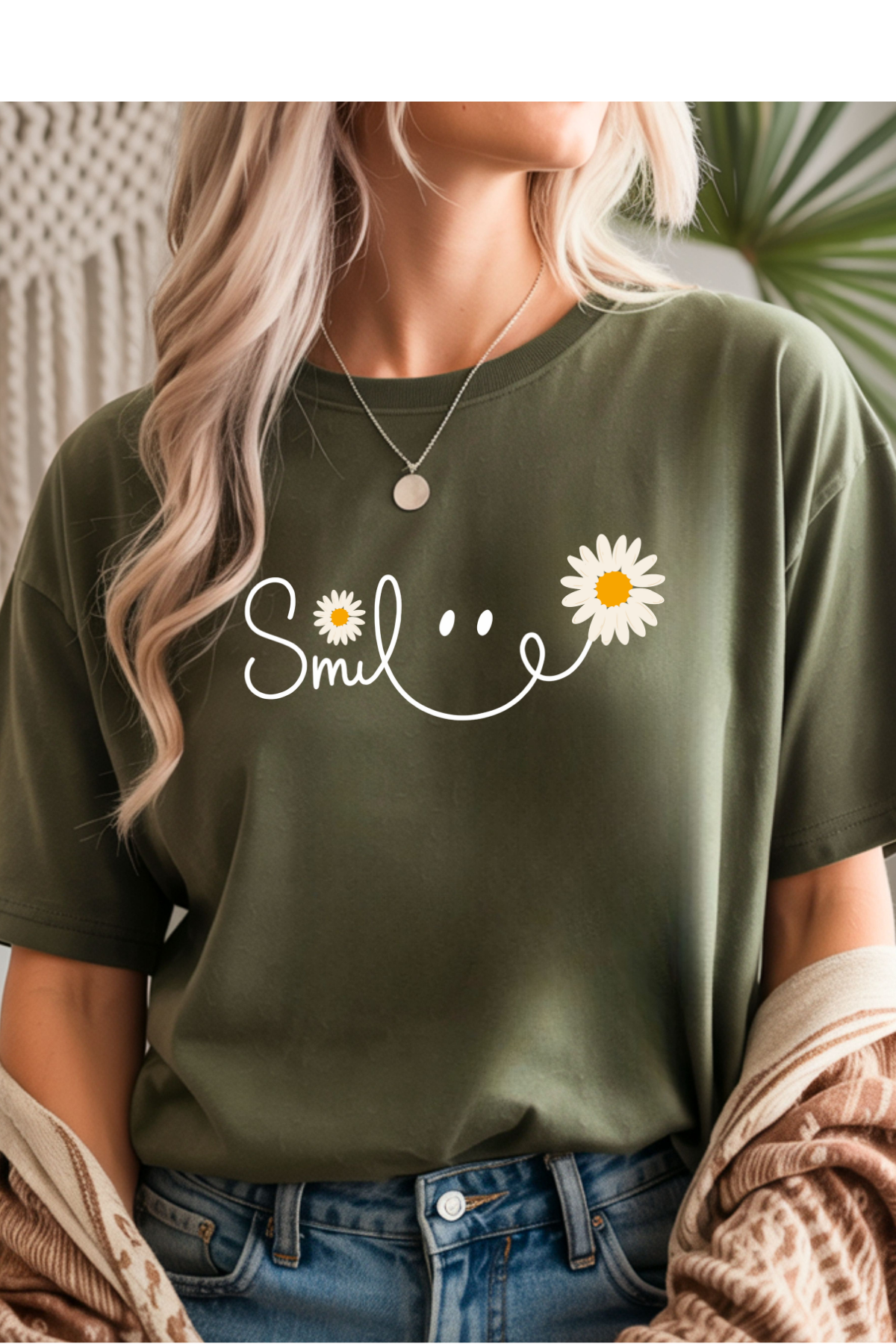 Wholesale Olive - Smile #7 - Military Green Gildan Tee