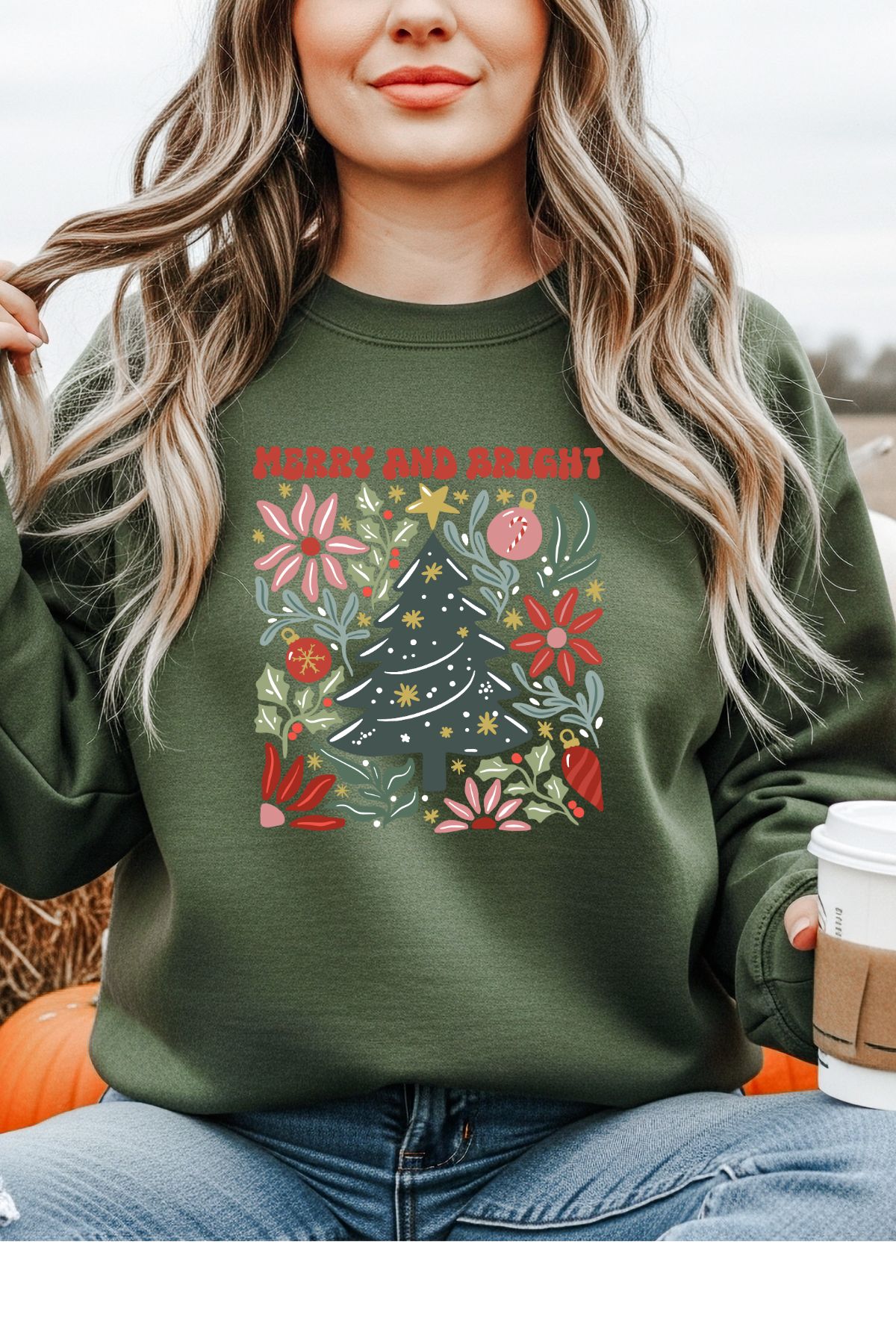 Wholesale Xmas #1 Red - Merry & Bright #2 - Military Green Gildan Sweatshirt
