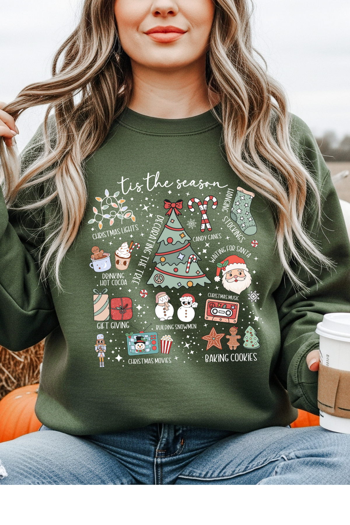 Wholesale Xmas #1 Red - Tis The Season #3 - Military Green Gildan Sweatshirt