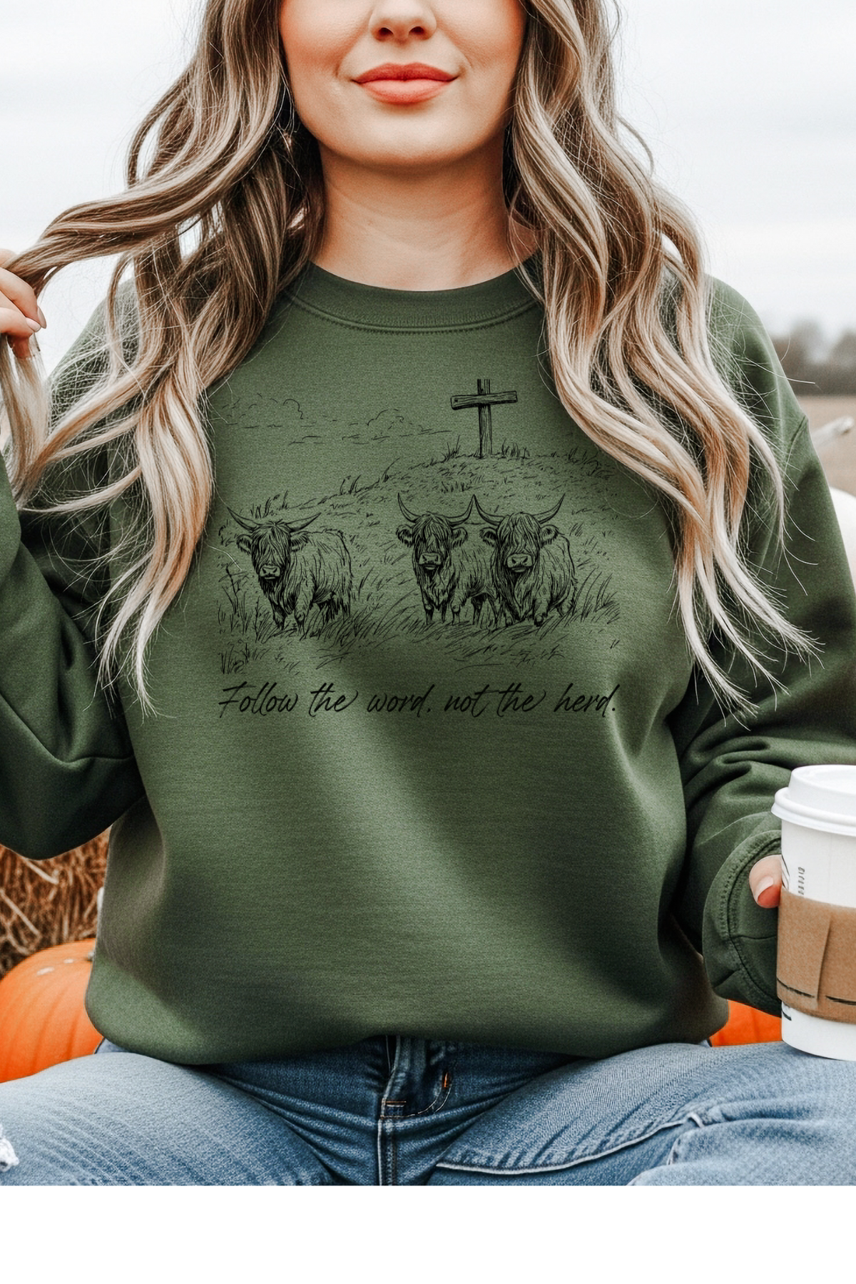 Wholesale New Year - Follow the word, not the herd #1 - Military Green Gildan Sweatshirt