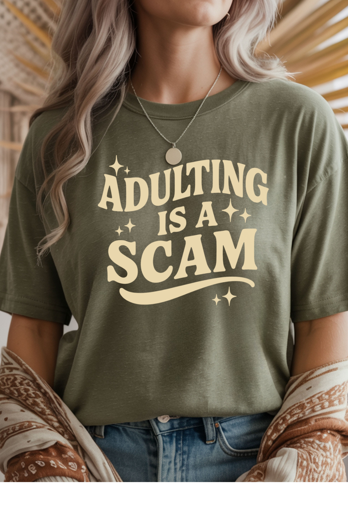 Wholesale Soft Meadow - Adulting is a Scam #2 - Military Green Gildan Tee