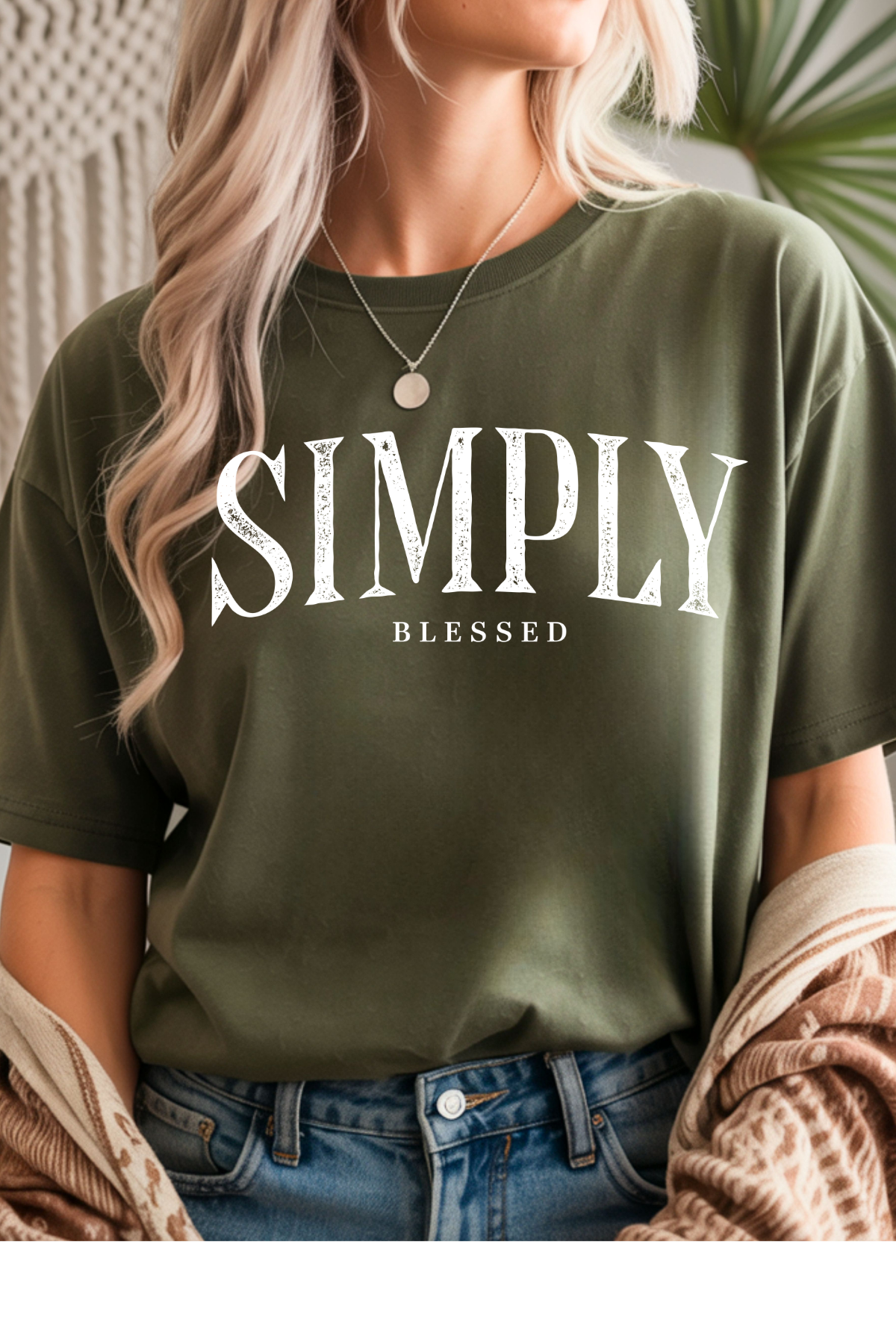 Wholesale Fern & Floral - Simply Blessed #7 - Military Green Gildan Tee