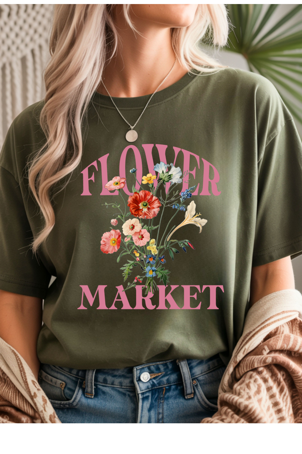 Wholesale Earth - Flower Market #5 - Military Green Gildan Tee