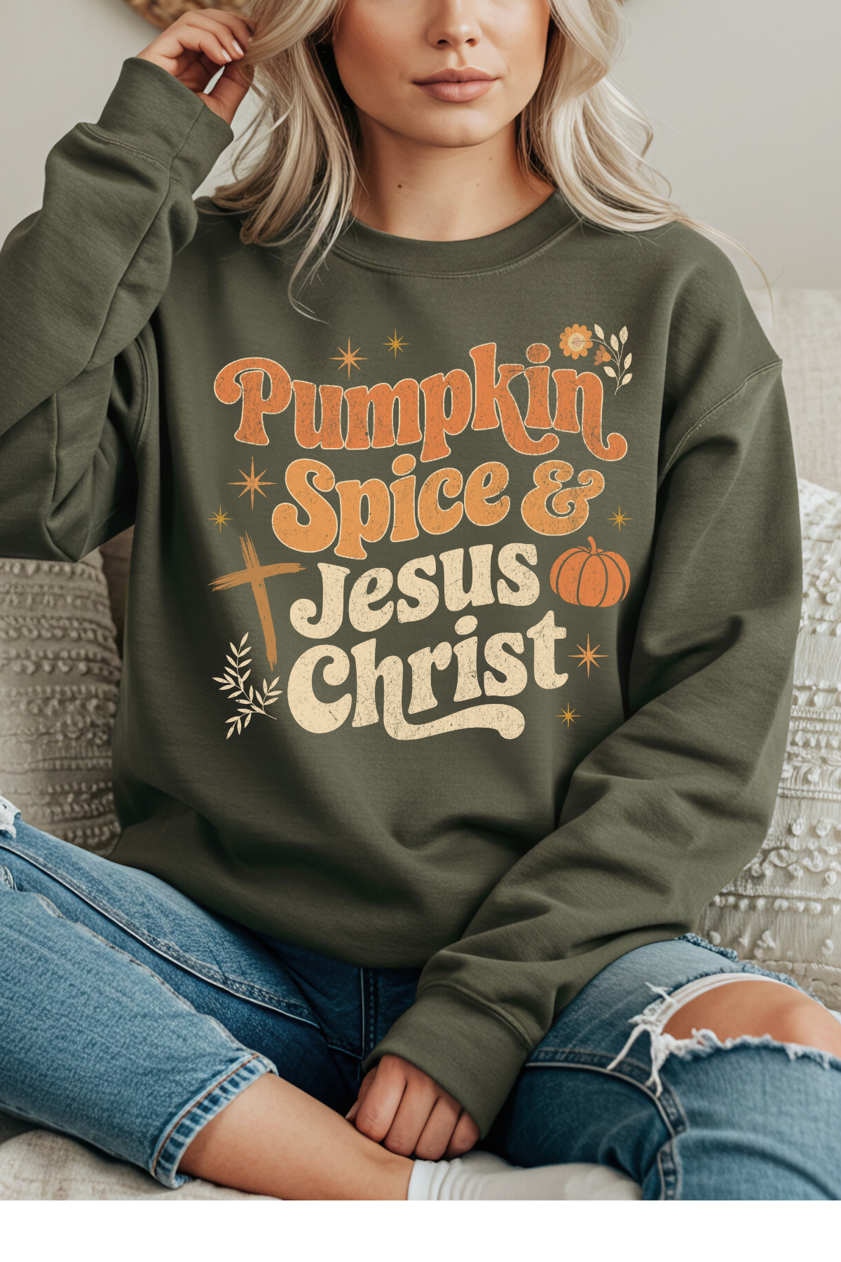 Wholesale Trick or Chic - Spice & Christ #6 - Military Green Gildan Sweatshirt