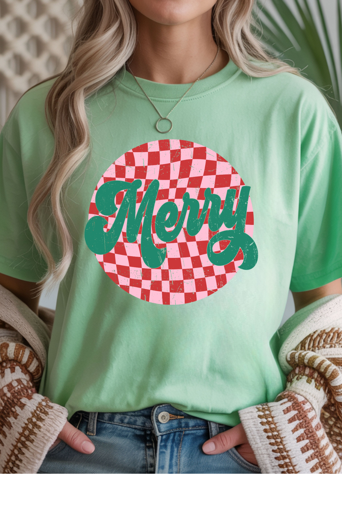 Wholesale Xmas #2 Green - Retro Merry #5 - Mint Gildan Tee