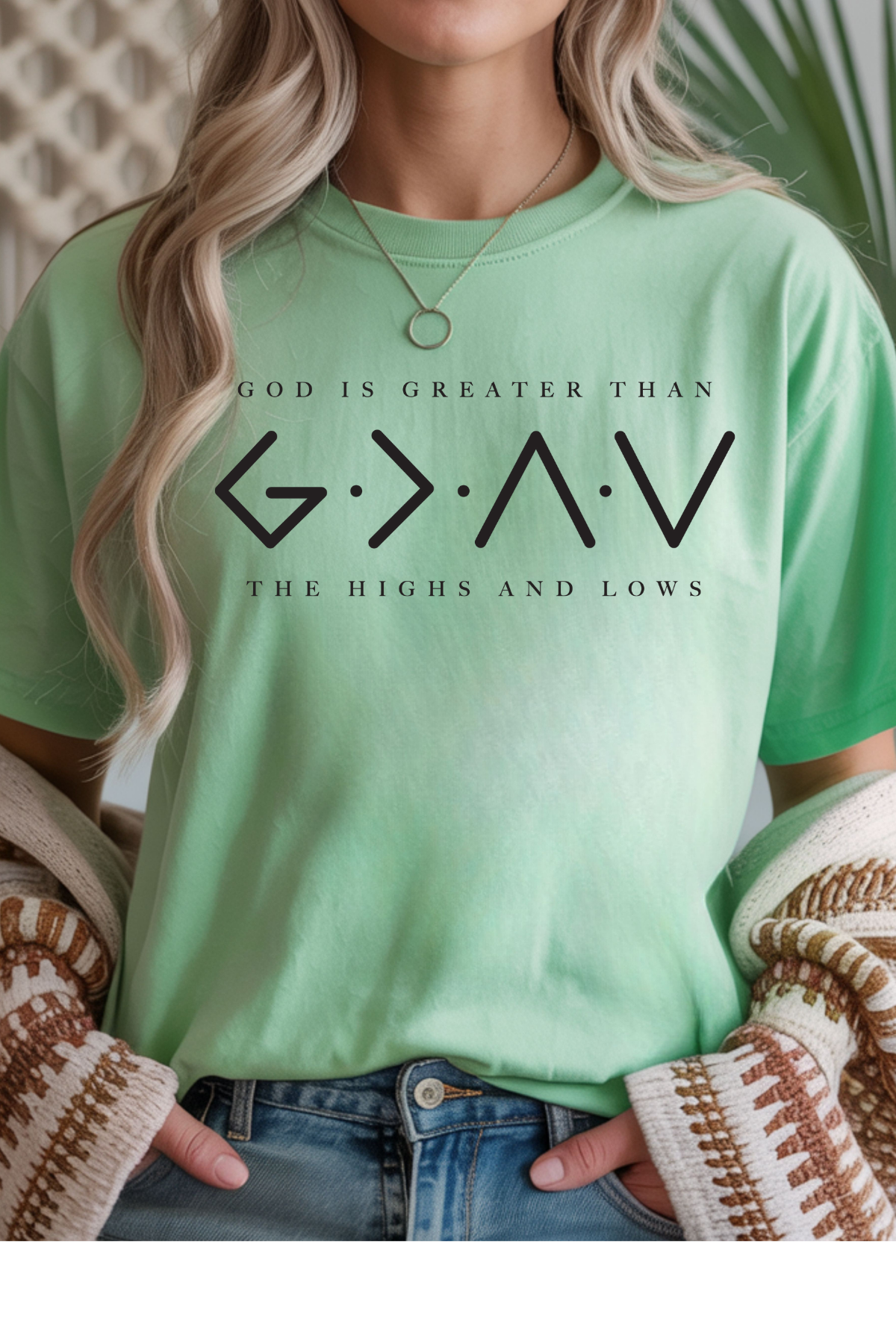 Wholesale Color Me Spring - God Is Greater #3 - Mint Green Gildan Tee