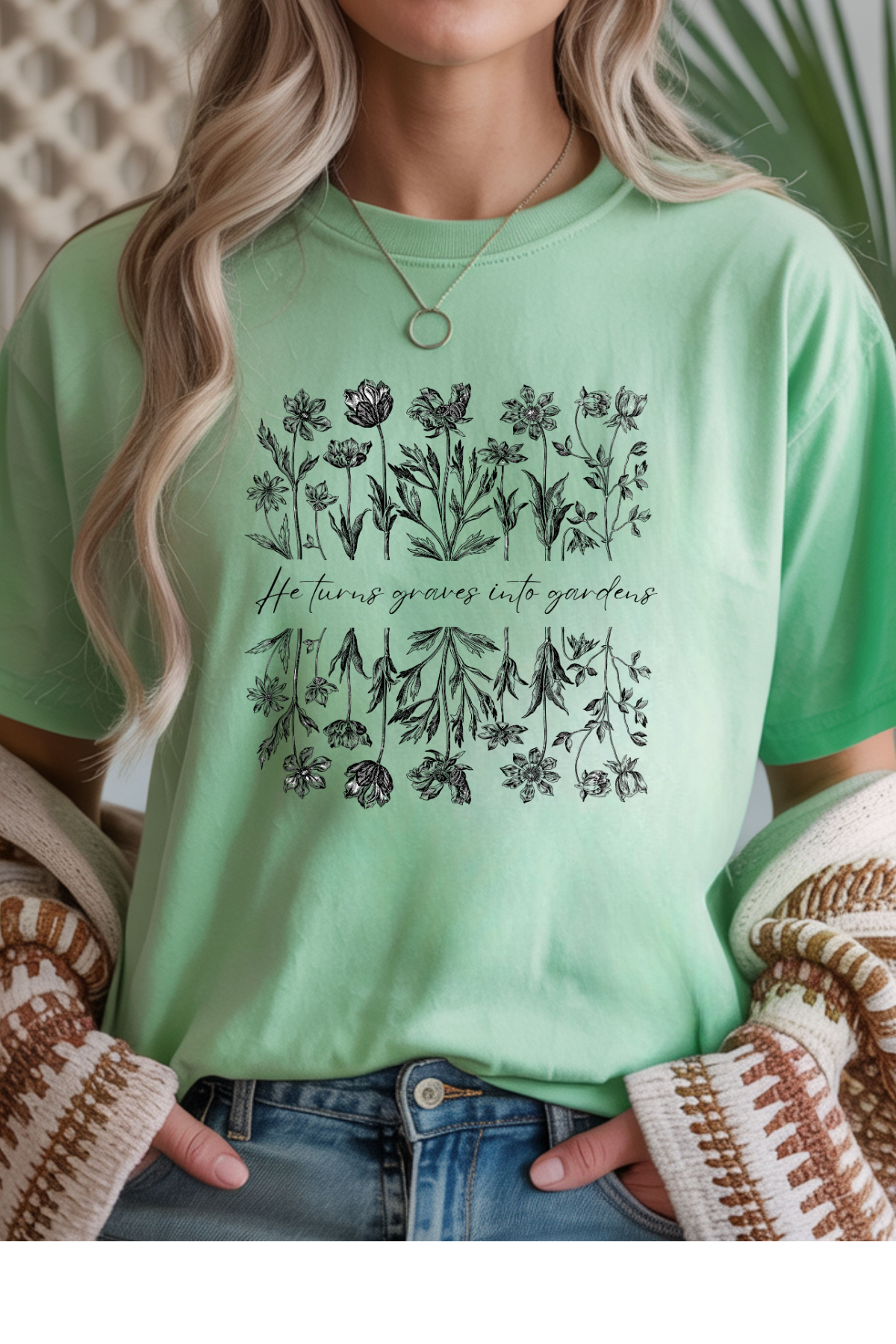 Wholesale RoseWater Glow - Graves into Gardens #2 - Mint Green Gildan Tee