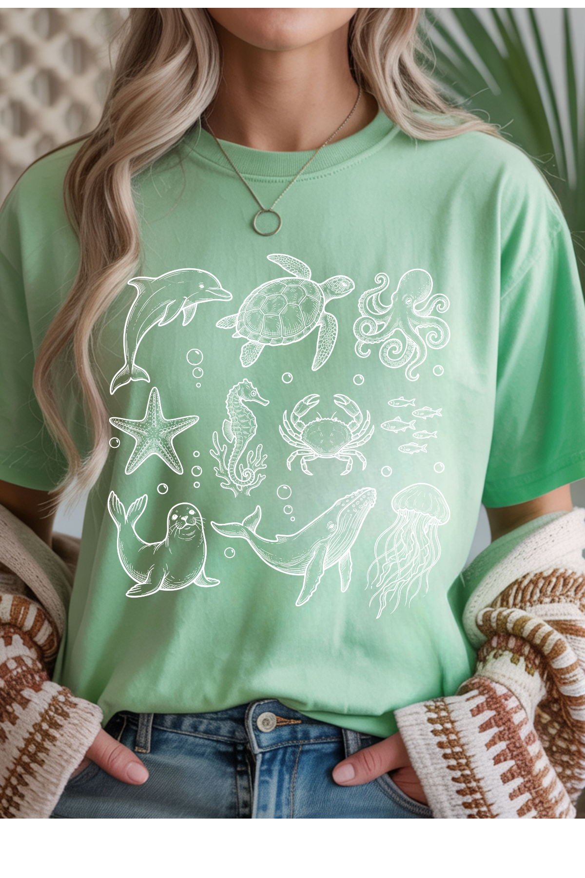 Wholesale Summer in Paris - Sea Animals #1 - Mint Gildan Tee
