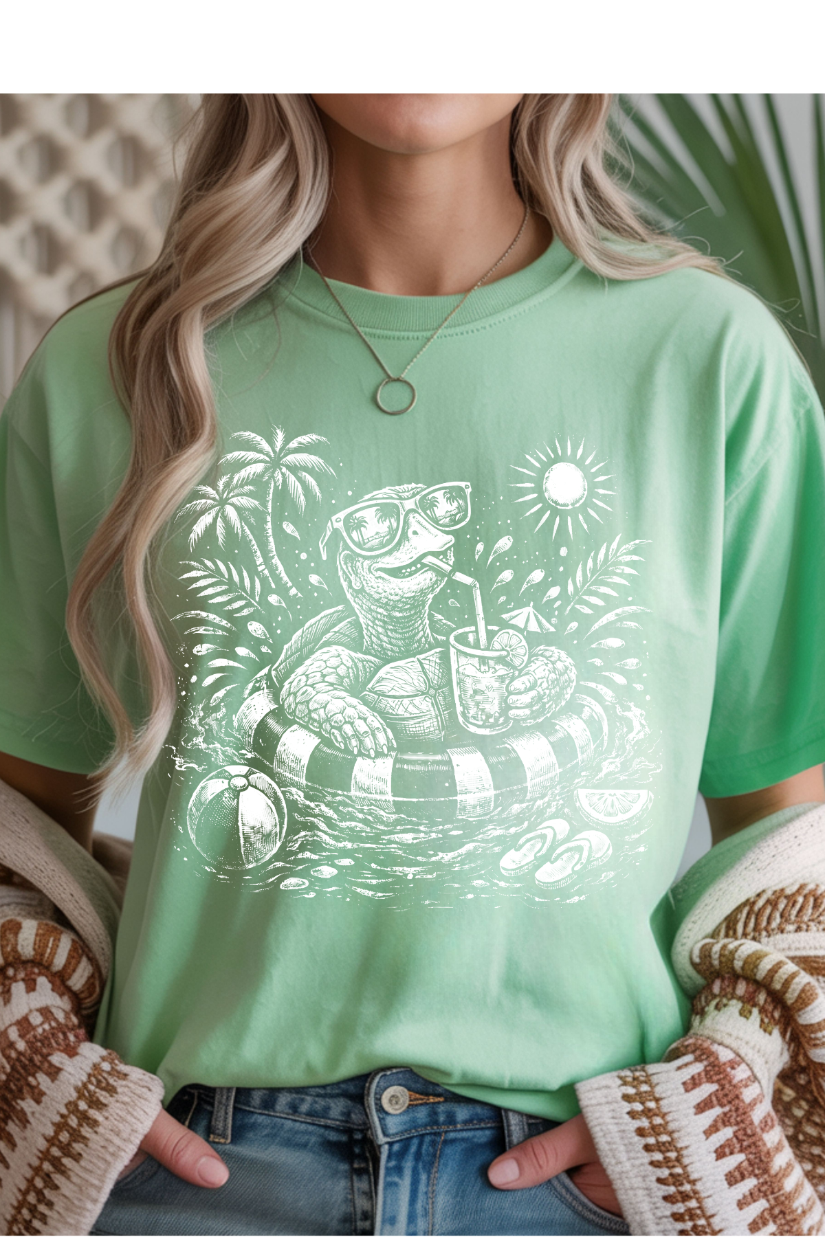 Wholesale Olive - Summer Turtle #8 - Mint Gildan Tee