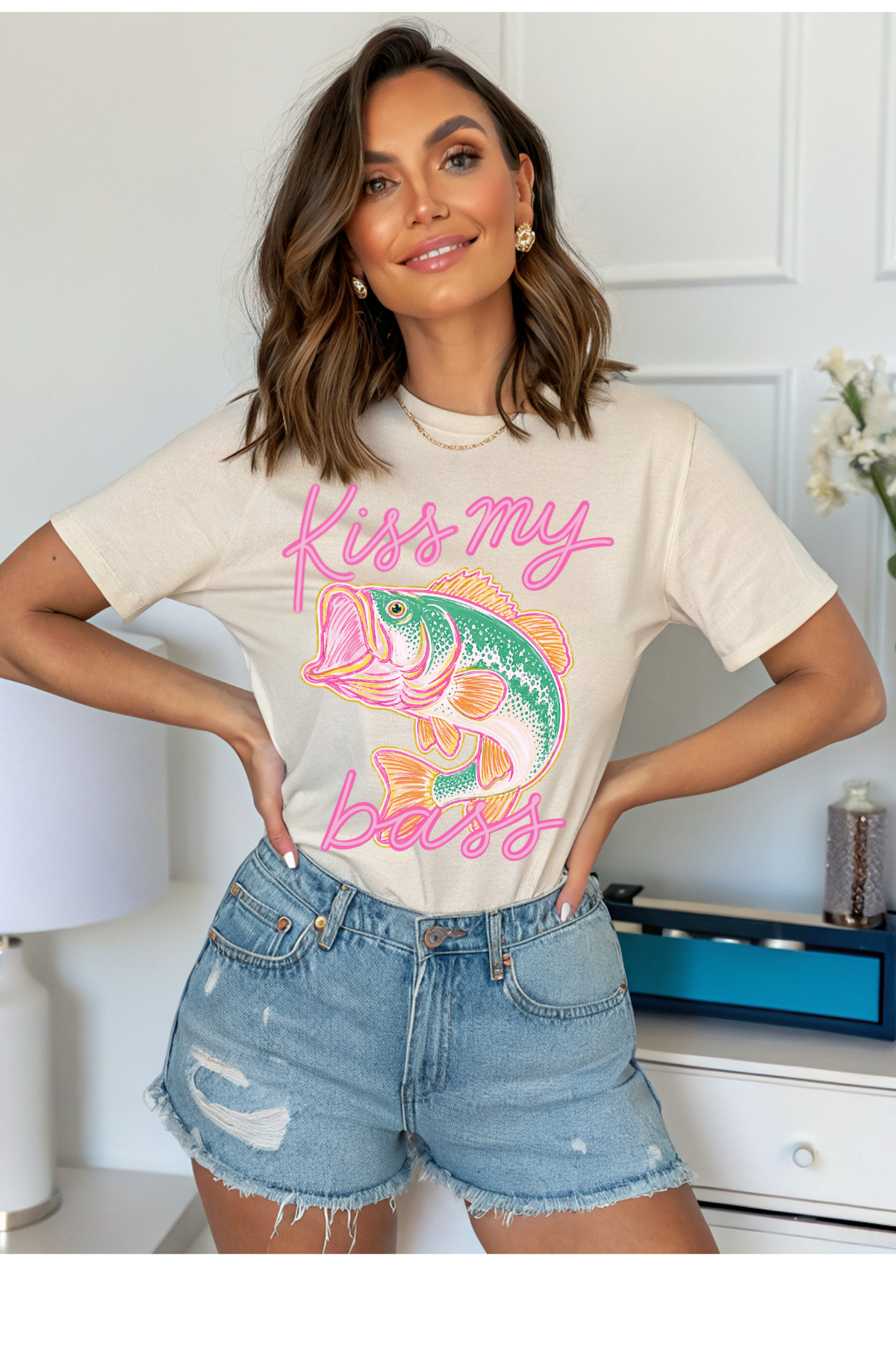 Wholesale Rose Garden - Kiss My Bass #7 - Natural Gildan Tee