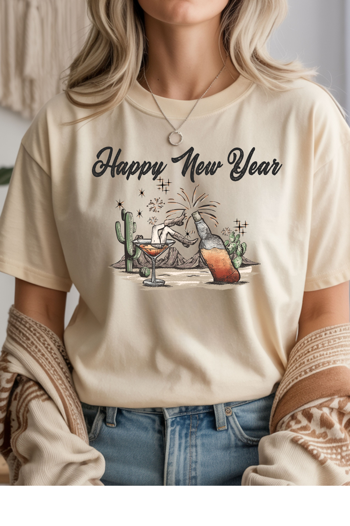 Wholesale New Year - Cowgirl New Year #5 - Natural Gildan Tee