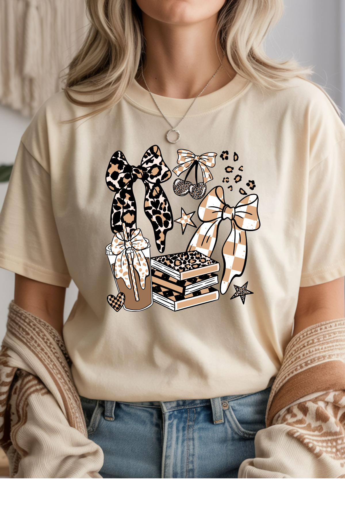 Wholesale Soft Meadow - Books Bows Coffee #1 - Natural Gildan Tee