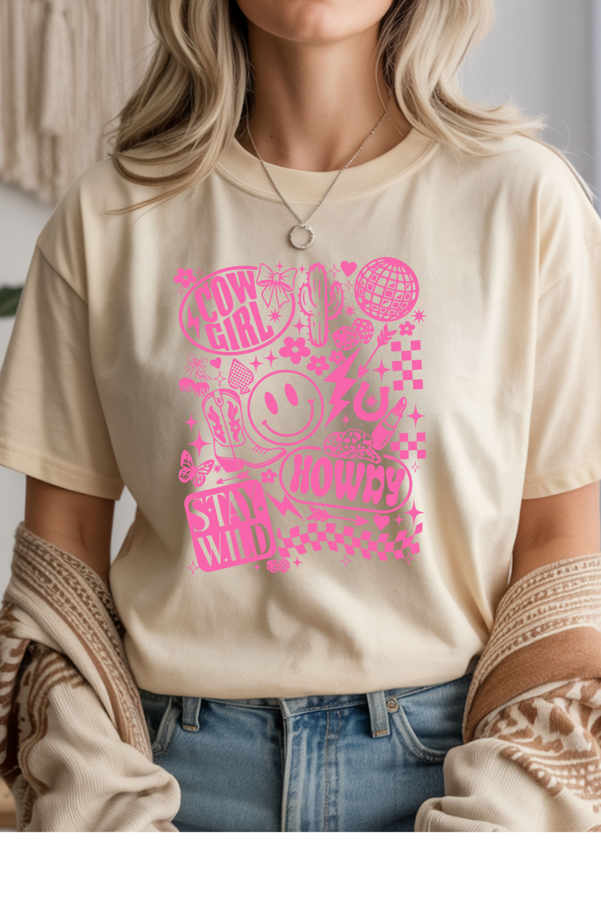 Wholesale Clouded Spring - Retro Cowgirl #9 - Natural Gildan Tee