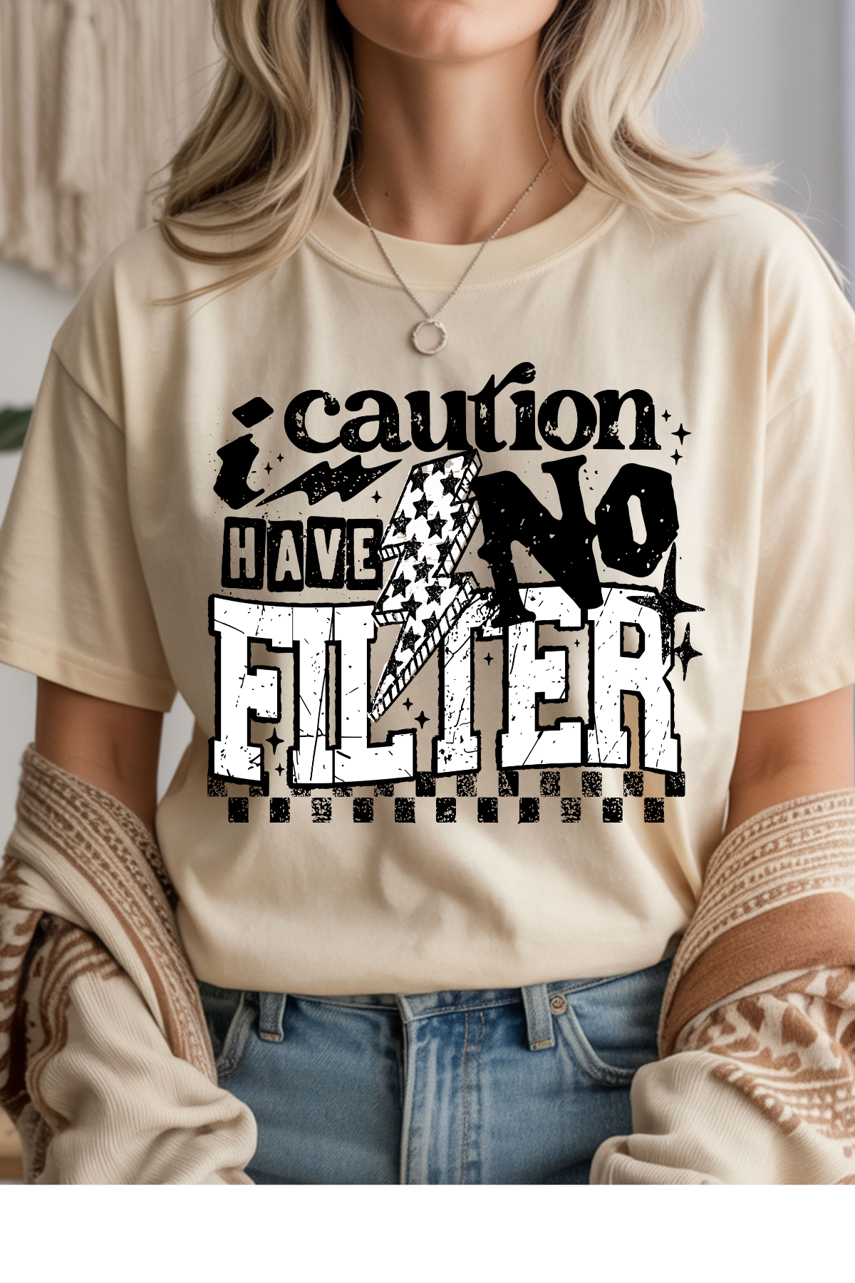 Wholesale Blush Theory - Caution No Filter #9 - Natural Gildan Tee