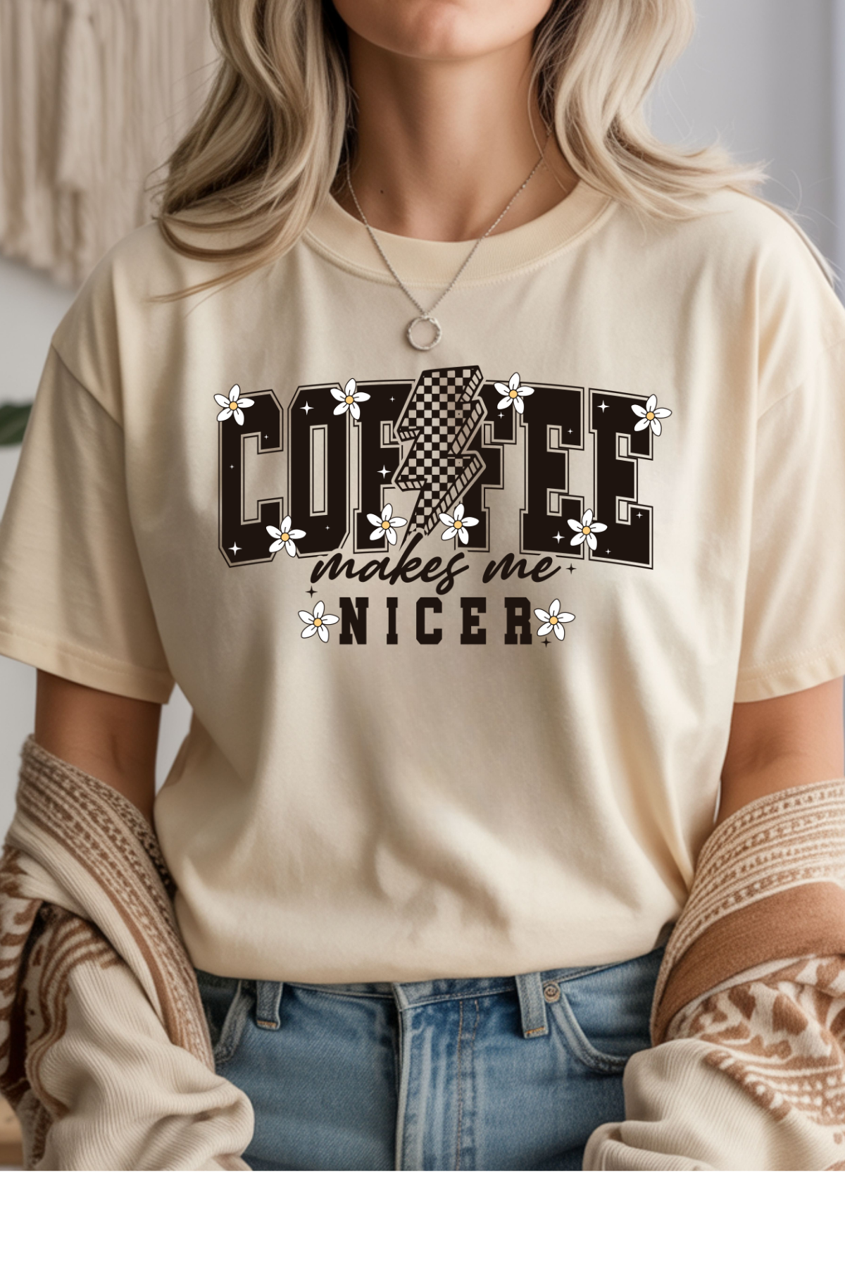 Wholesale Blush Theory - Coffee Makes Me Nicer #10 - Natural Gildan Tee