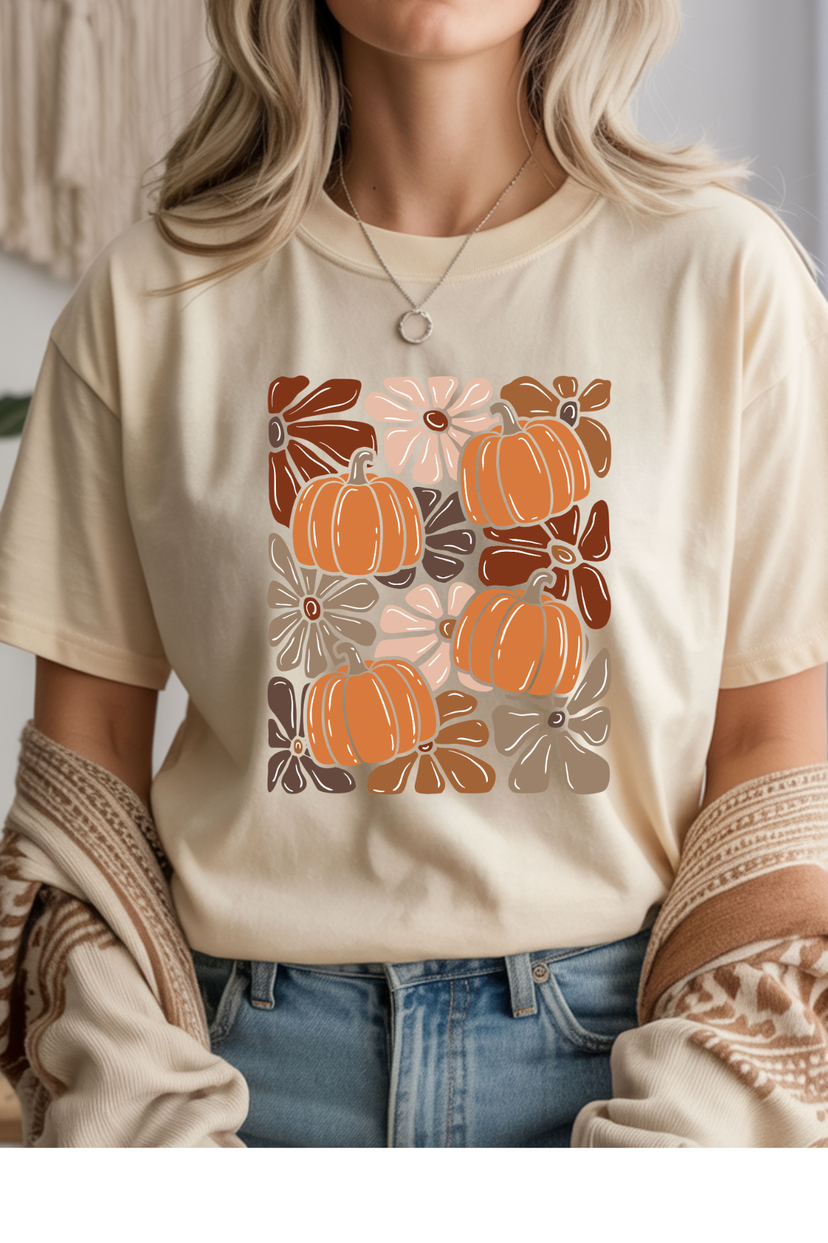 Wholesale Golden Hour - Fall Florals #3 - Natural Gildan Tee